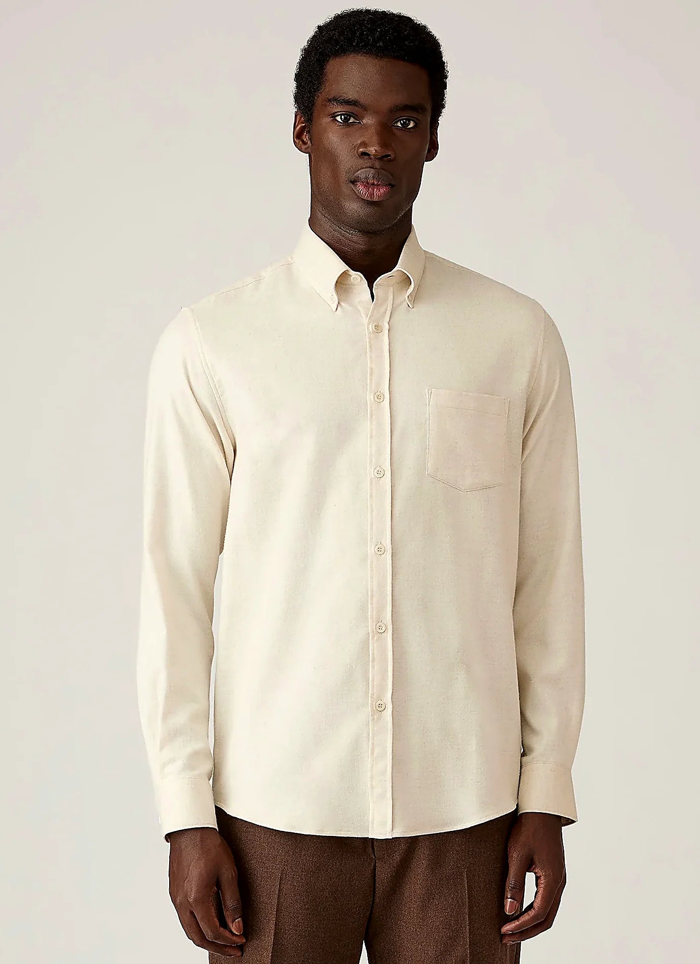 Ecru brushed cotton flannel flannel shirt for men