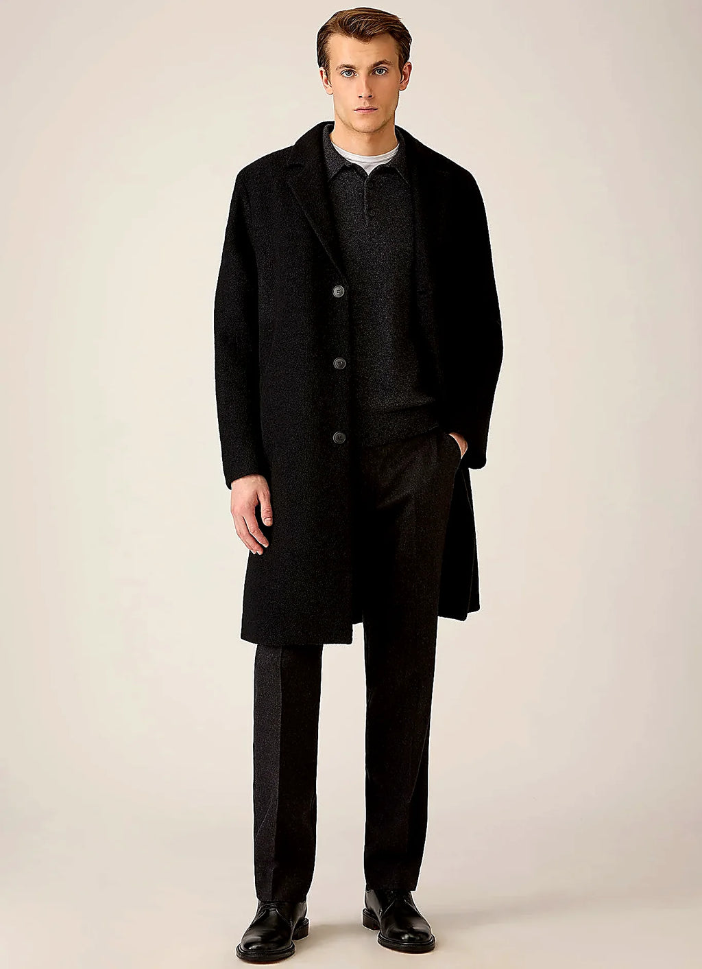 Charcoal knitted polo shirt in cashmere, everyday wear