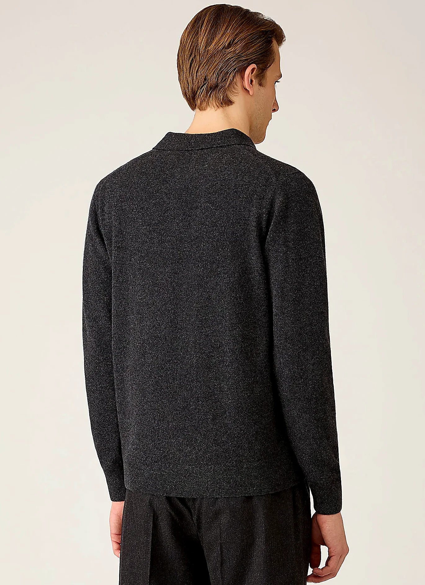 Men's cashmere knitted polo shirt in Charcoal