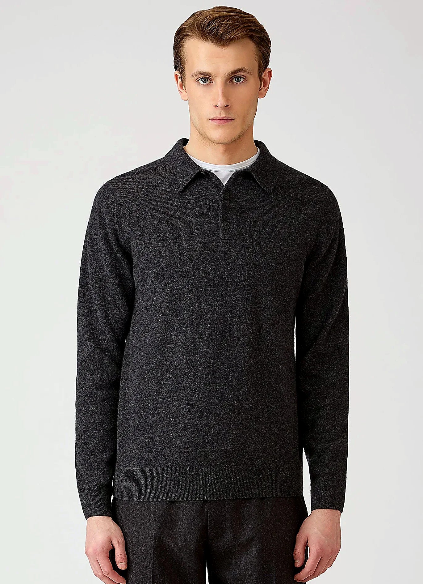 Charcoal cashmere knitted polo shirt for men
