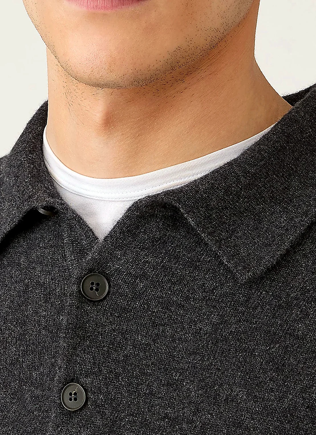 Charcoal knitted polo shirt for men, cashmere