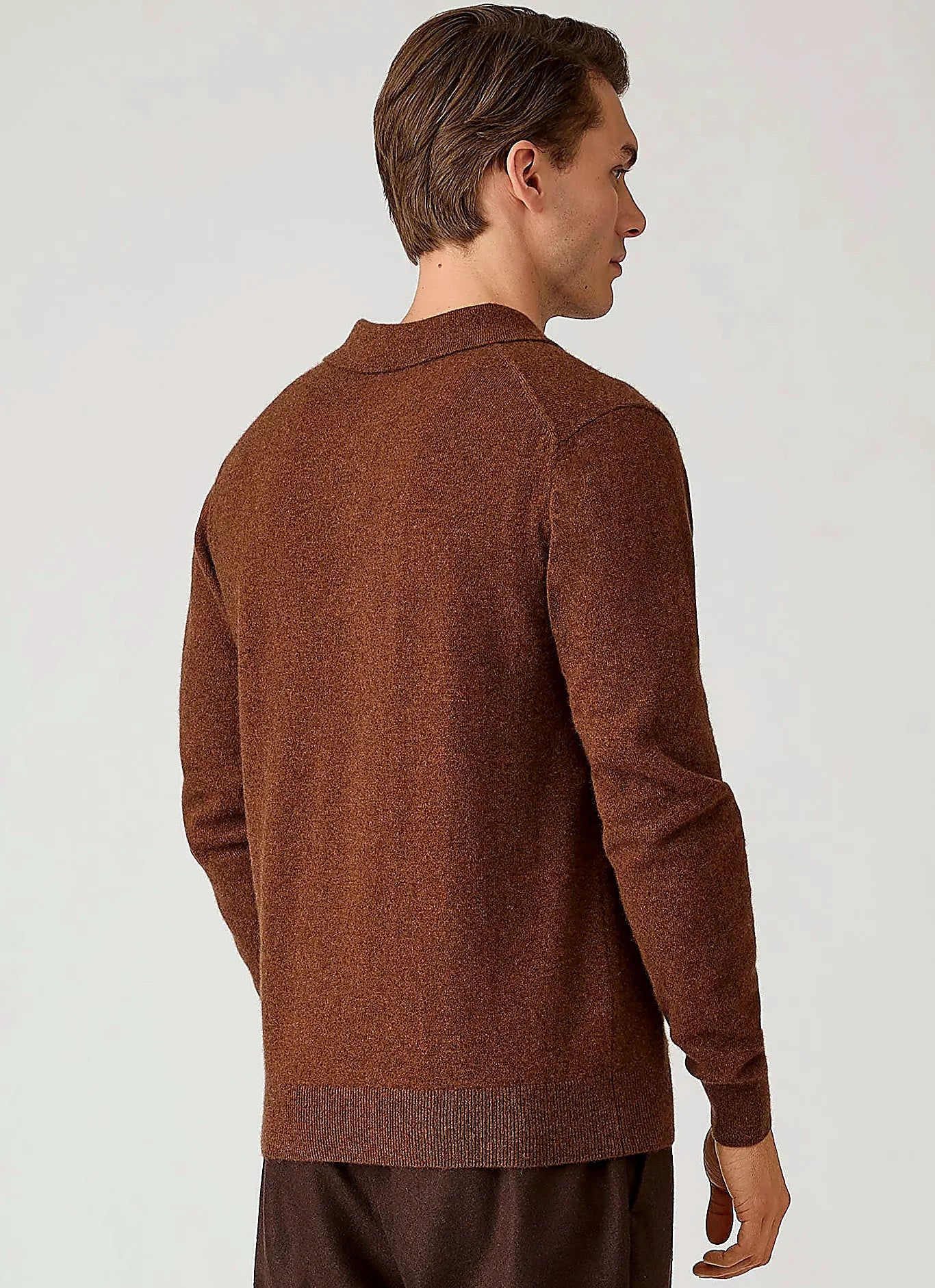Men's cashmere knitted polo shirt in Chestnut