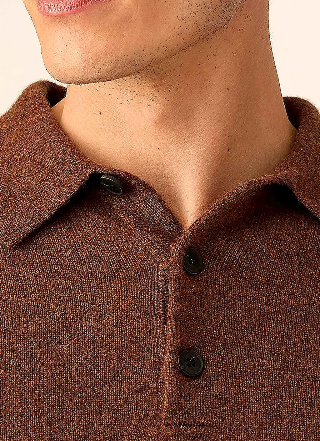 Chestnut knitted polo shirt for men, cashmere