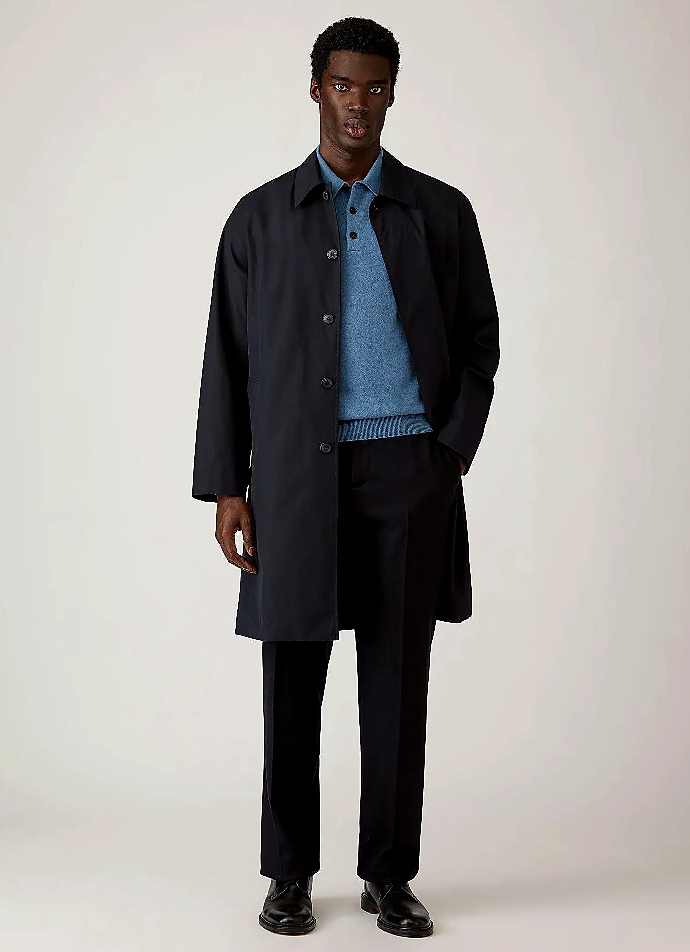 Powder Blue knitted polo shirt in cashmere, everyday wear