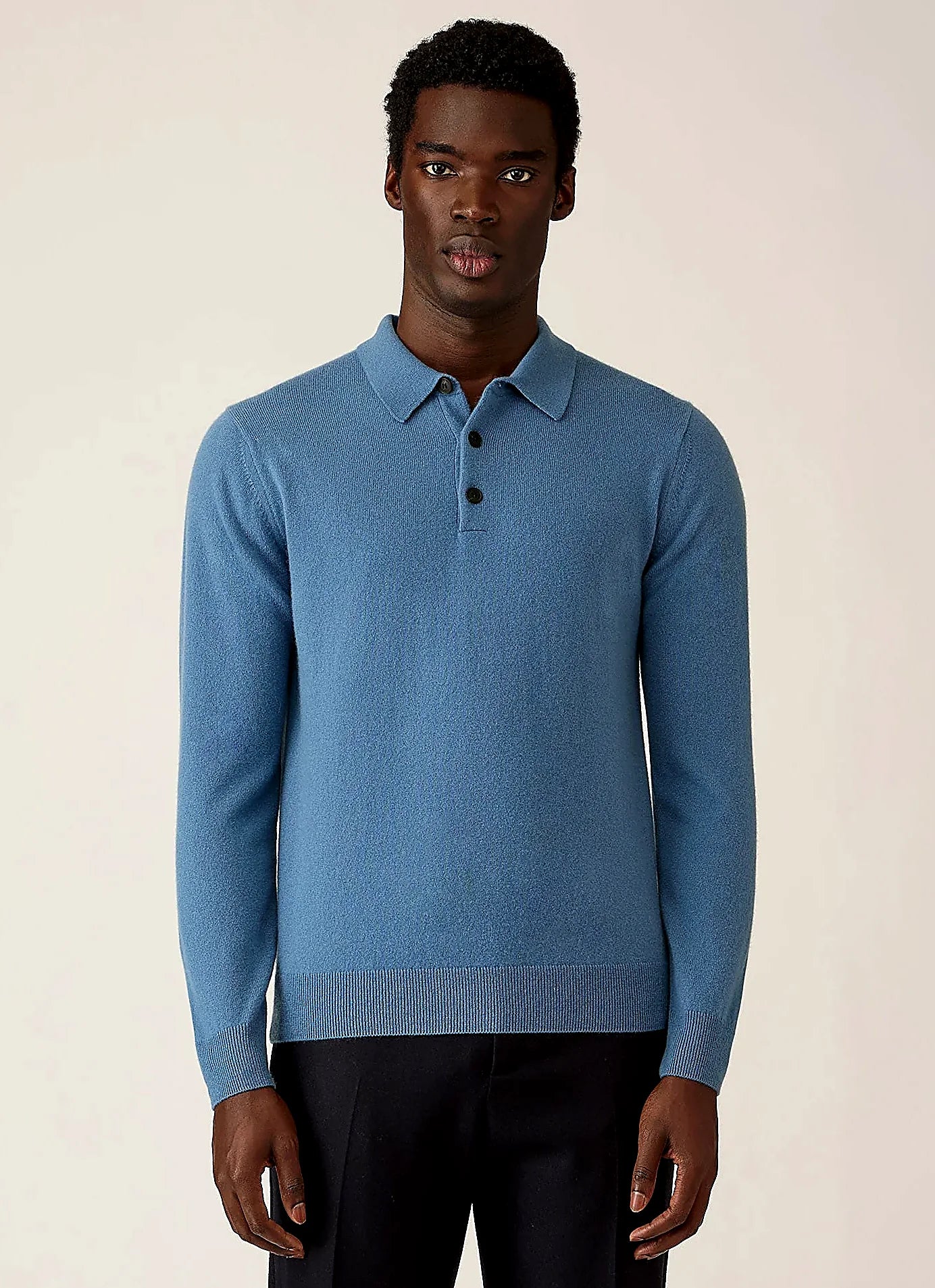 Powder Blue cashmere knitted polo shirt for men