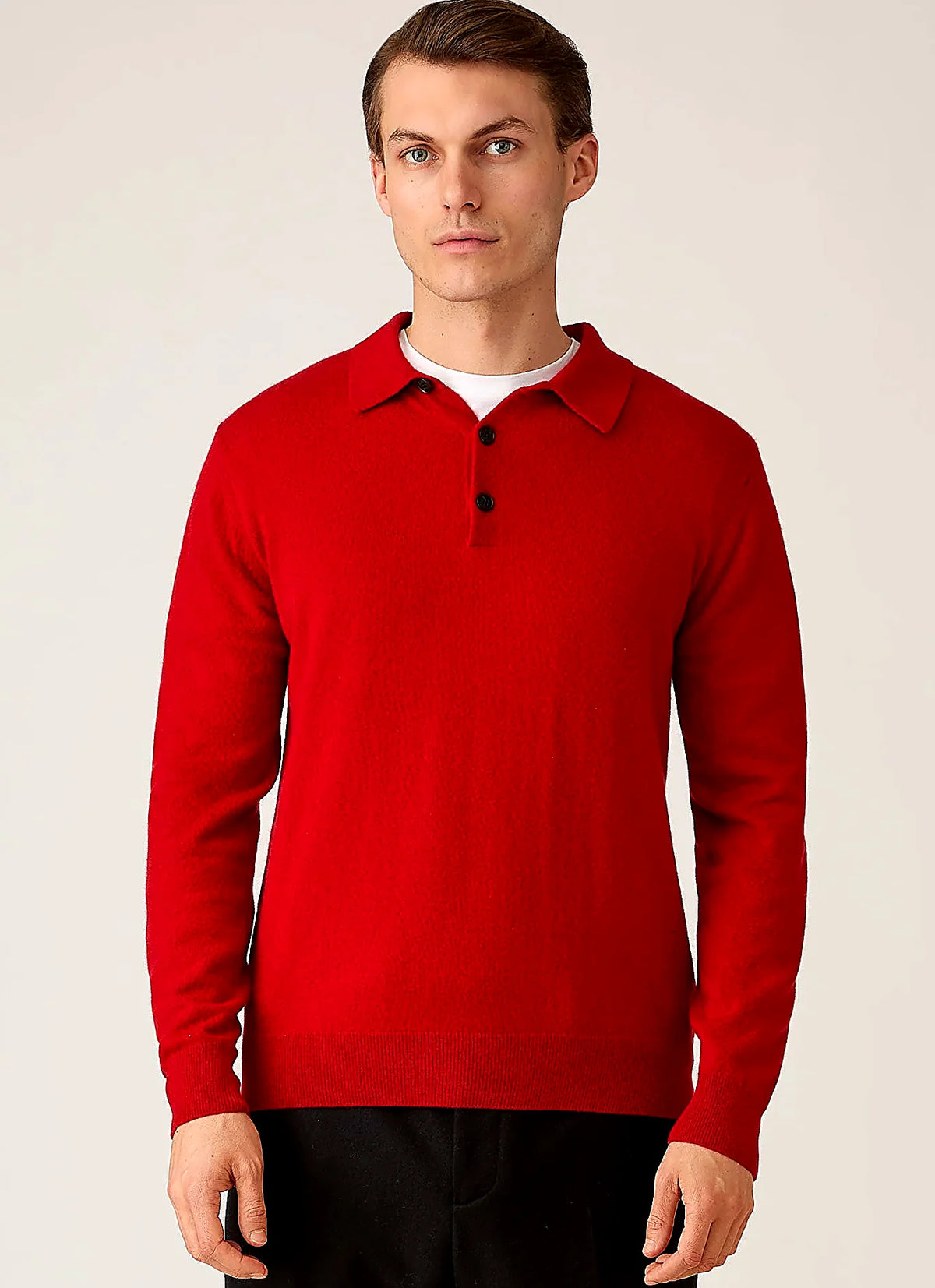 Ruby Red cashmere knitted polo shirt for men