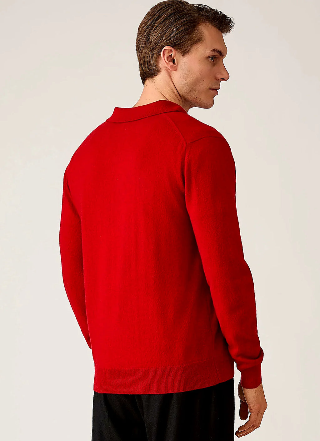 Men's cashmere knitted polo shirt in Ruby Red