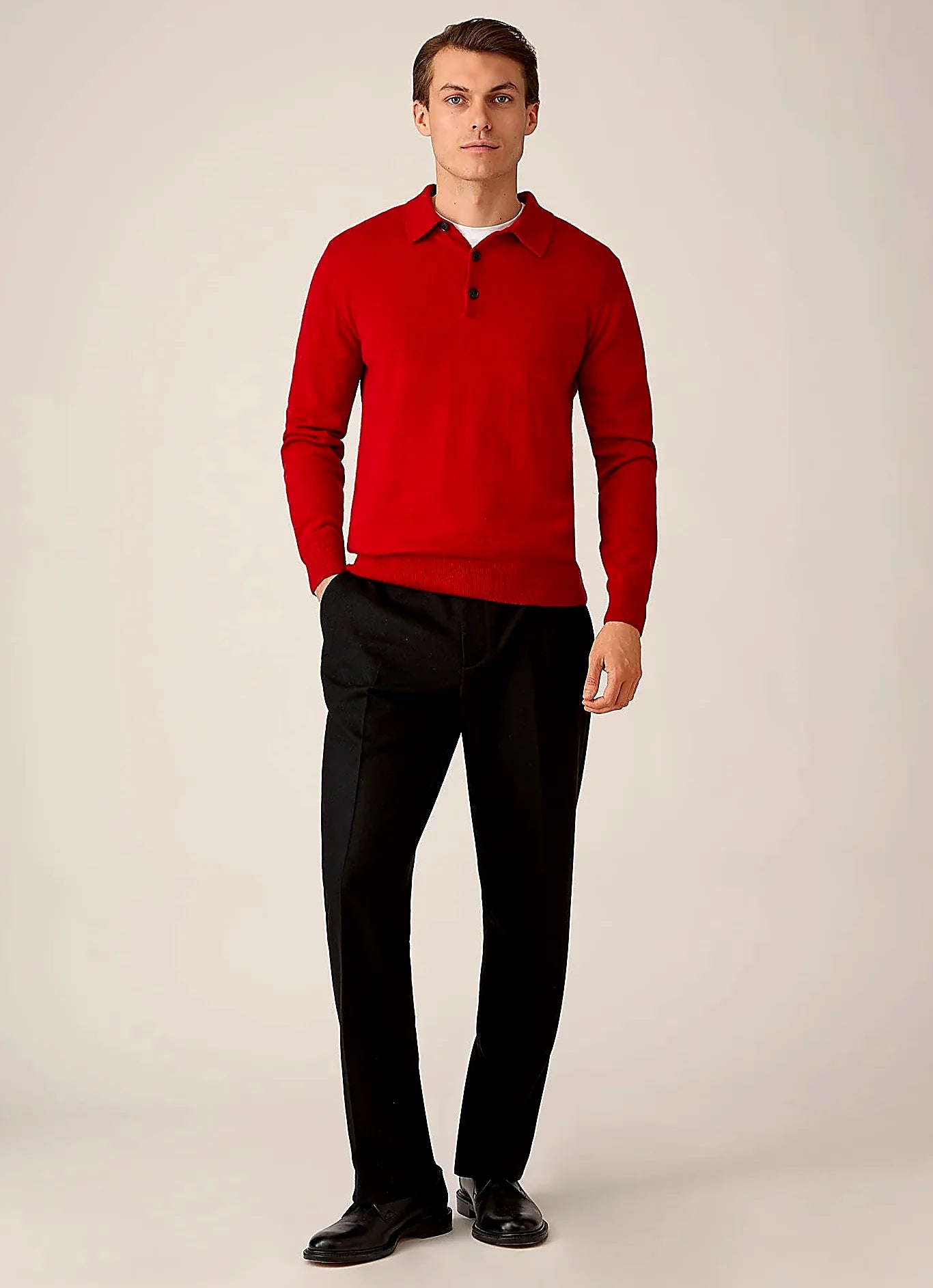Ruby Red knitted polo shirt in cashmere, everyday wear