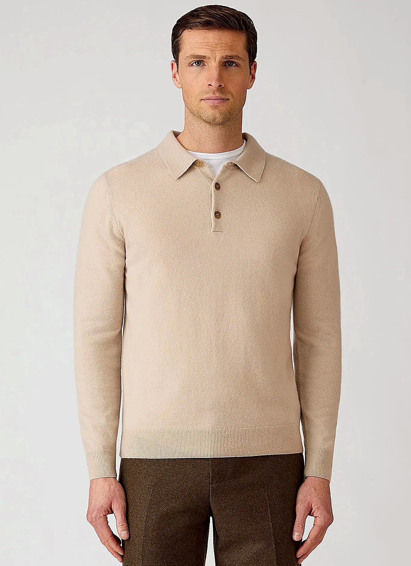 Swansdown cashmere knitted polo shirt for men