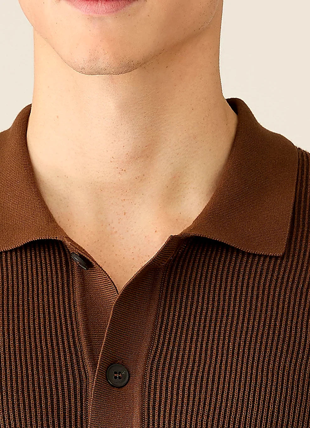 Bronze rib polo shirt for men, two-tone cotton rib