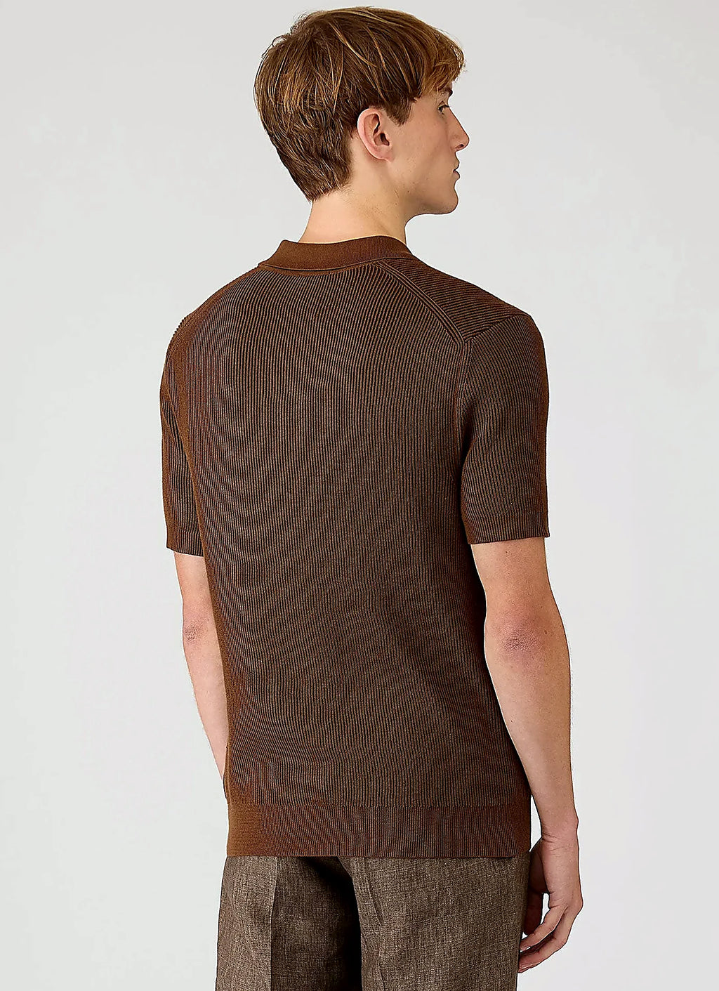 Men's two-tone cotton rib rib polo shirt in Bronze