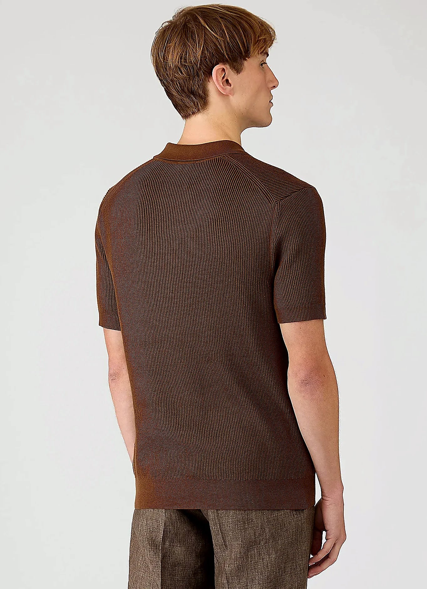 Men's two-tone cotton rib rib polo shirt in Bronze