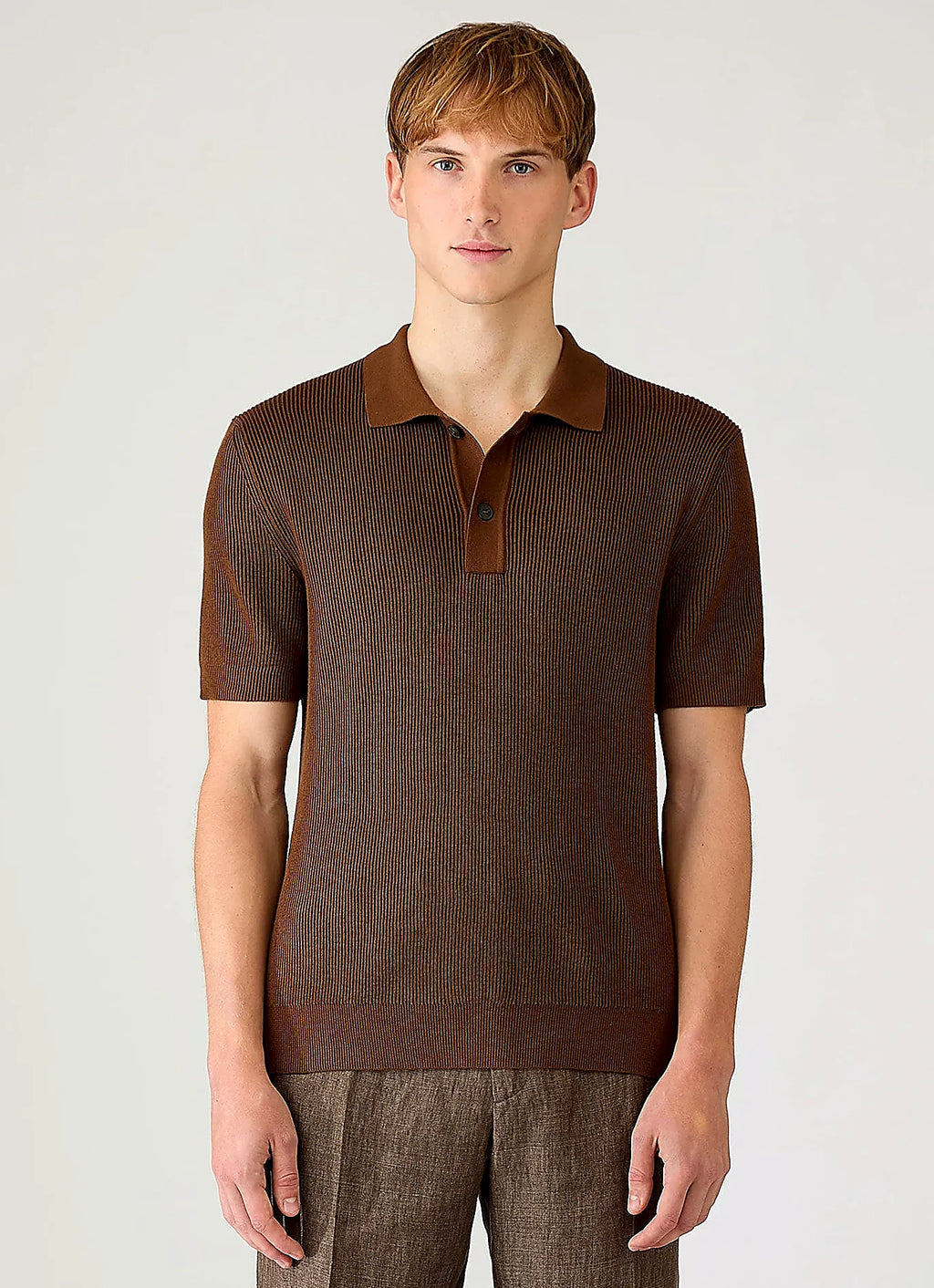 Bronze two-tone cotton rib rib polo shirt for men