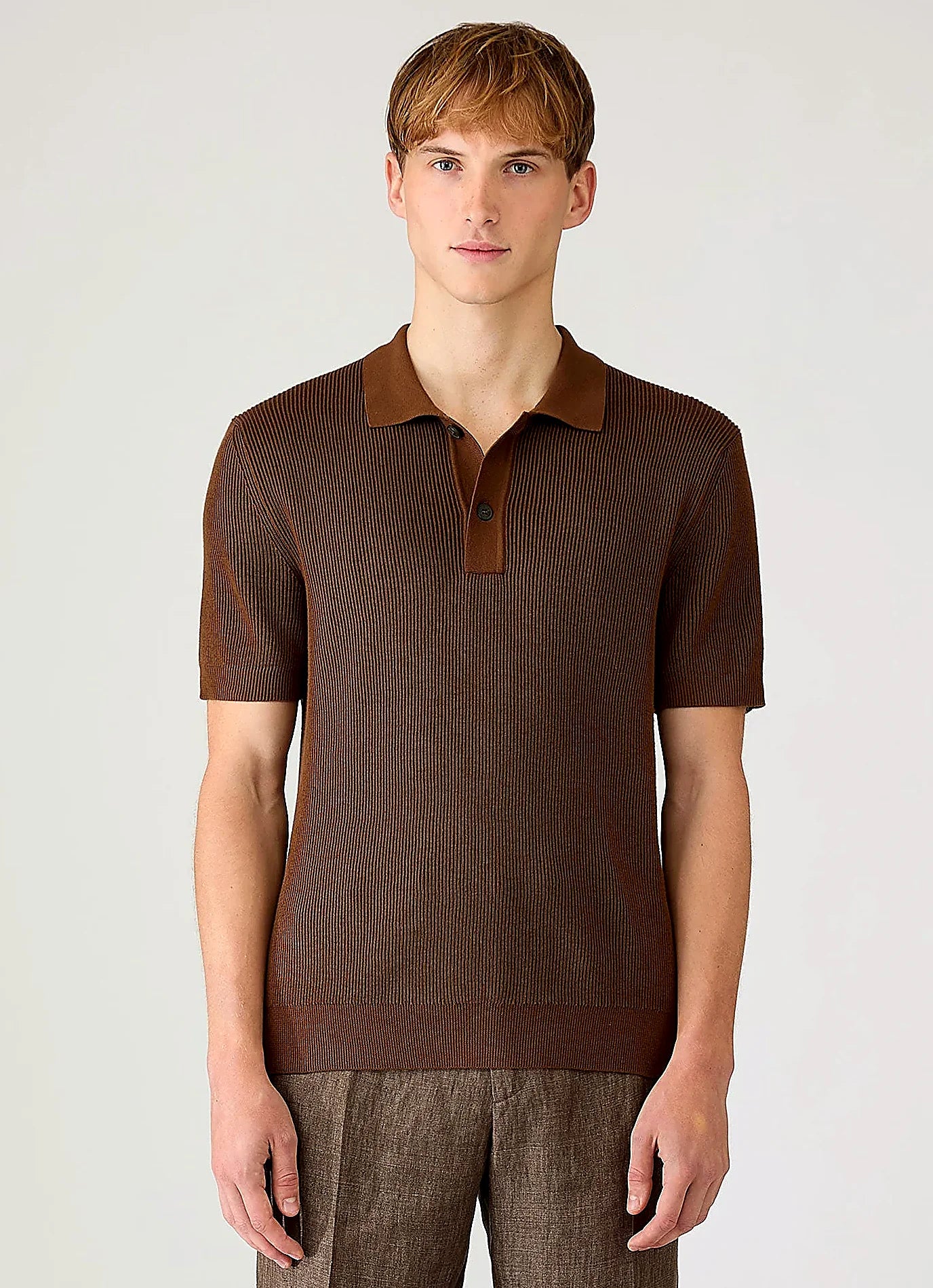 Bronze two-tone cotton rib rib polo shirt for men
