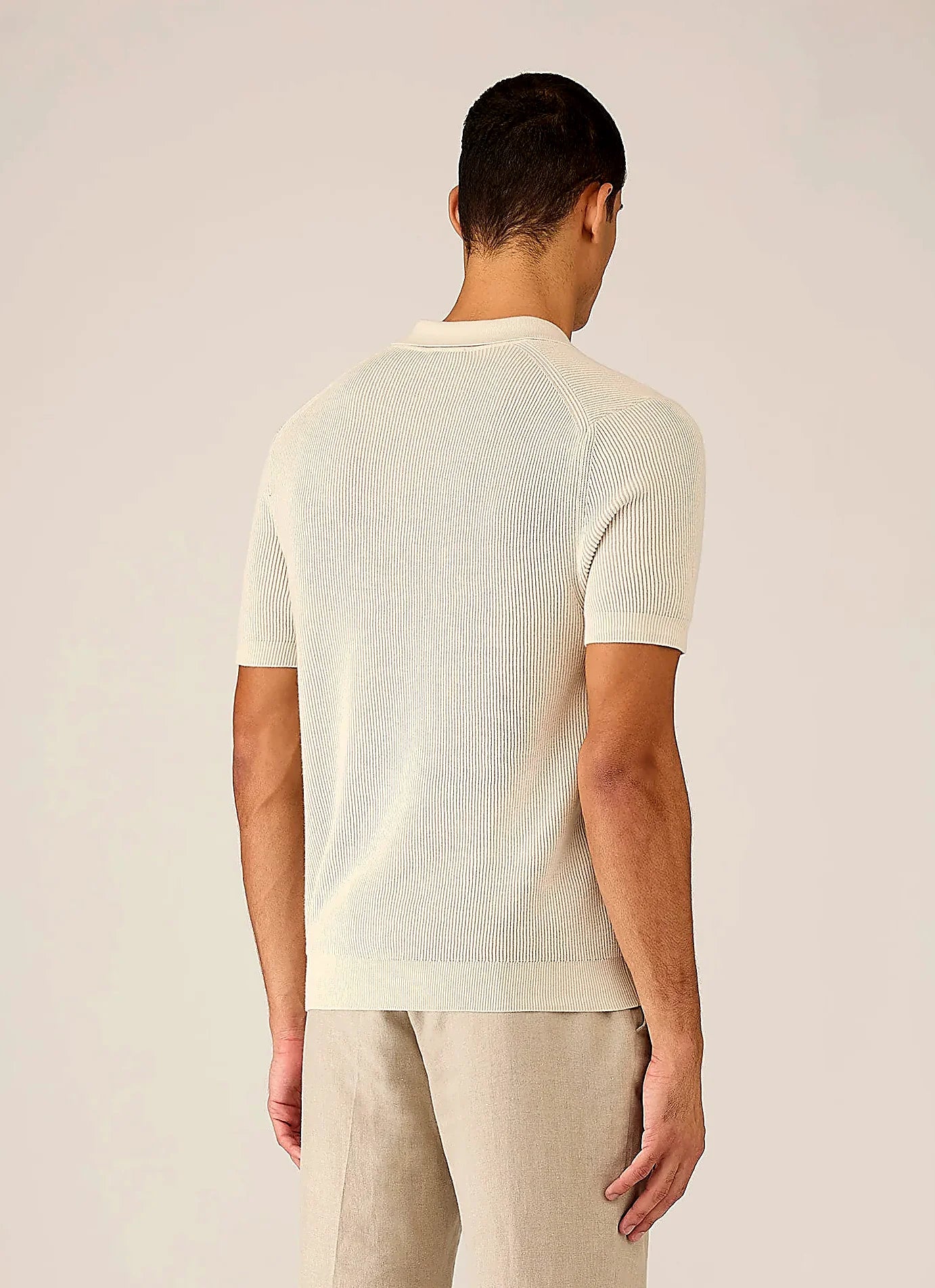 Men's two-tone cotton rib rib polo shirt in Ecru