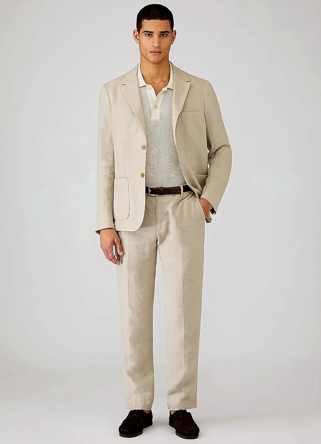 Ecru rib polo shirt in two-tone cotton rib, everyday wear