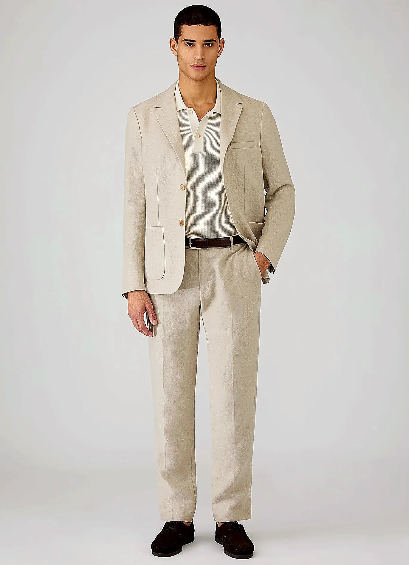 Ecru rib polo shirt in two-tone cotton rib, everyday wear