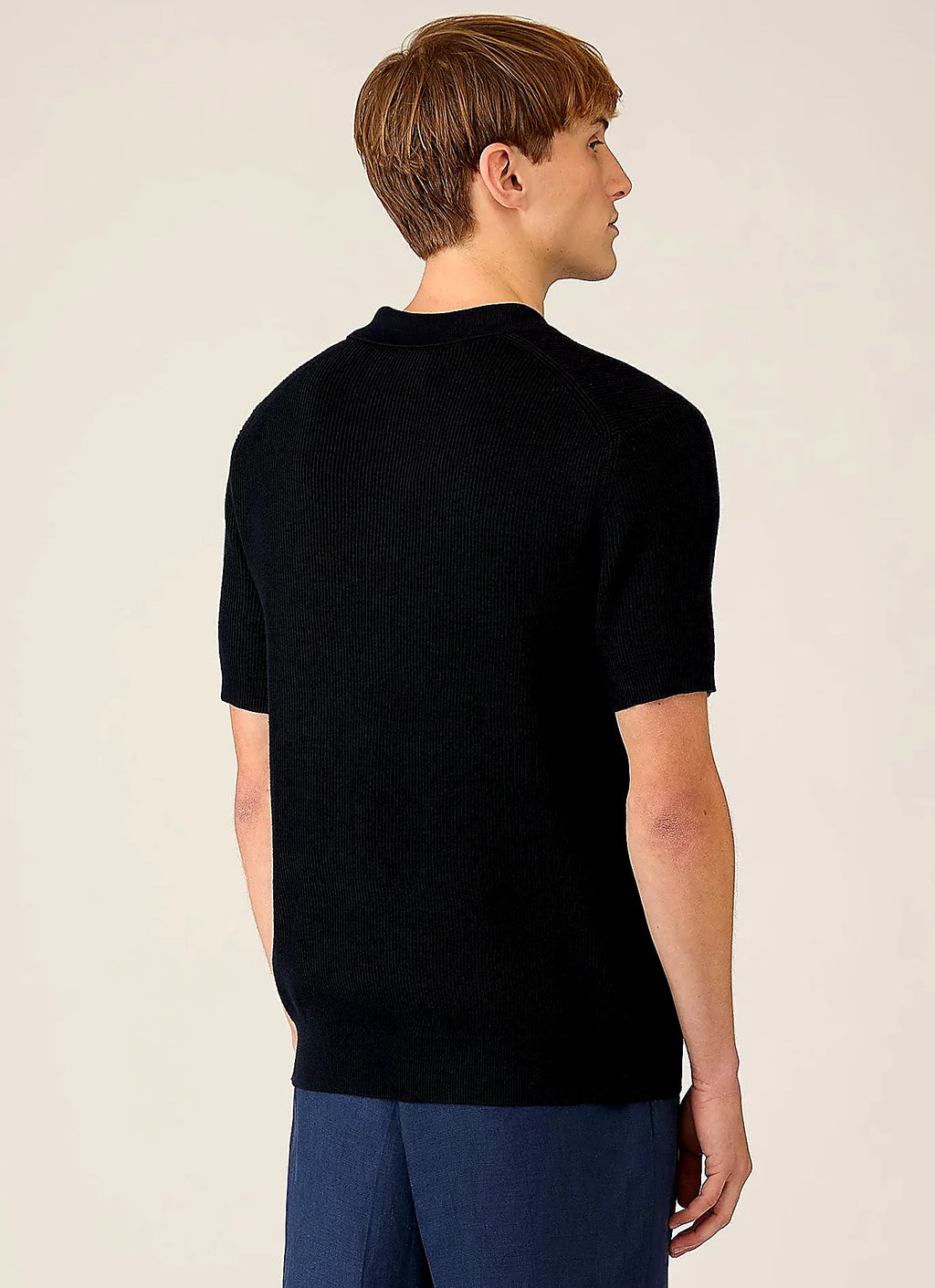 Men's two-tone cotton rib rib polo shirt in Navy