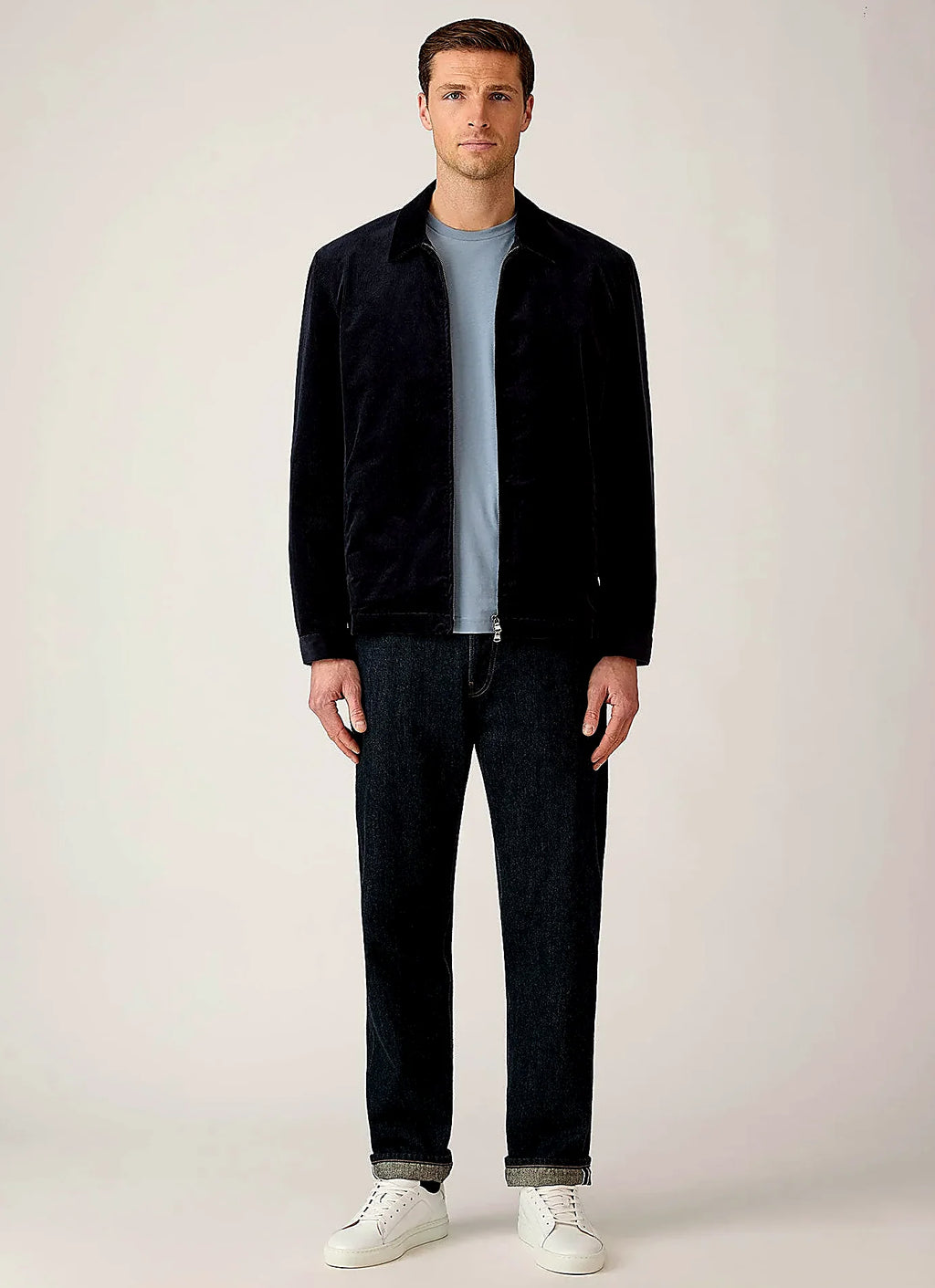 Navy Harrington jacket in cotton corduroy, everyday wear