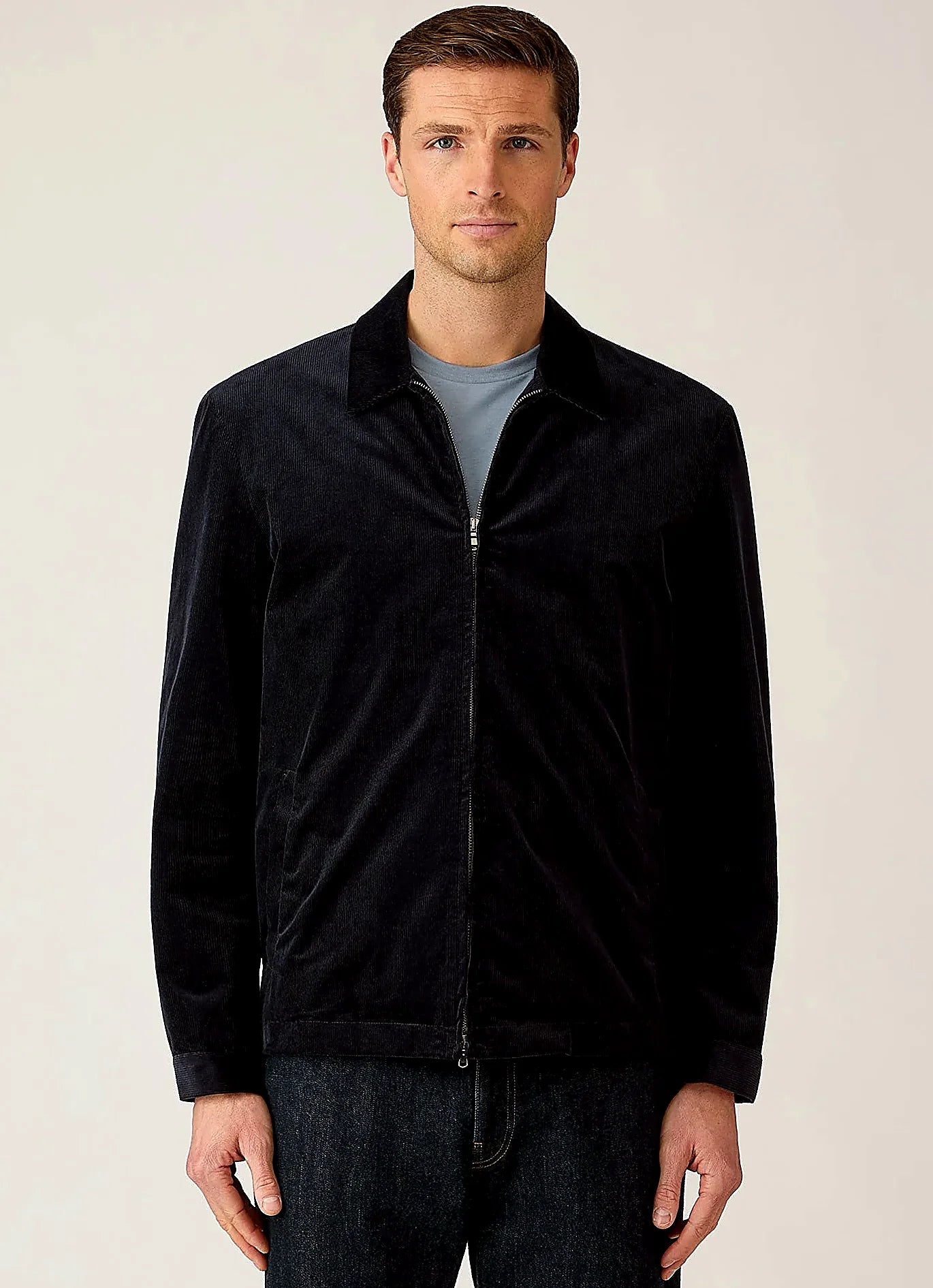 Navy cotton corduroy Harrington jacket for men