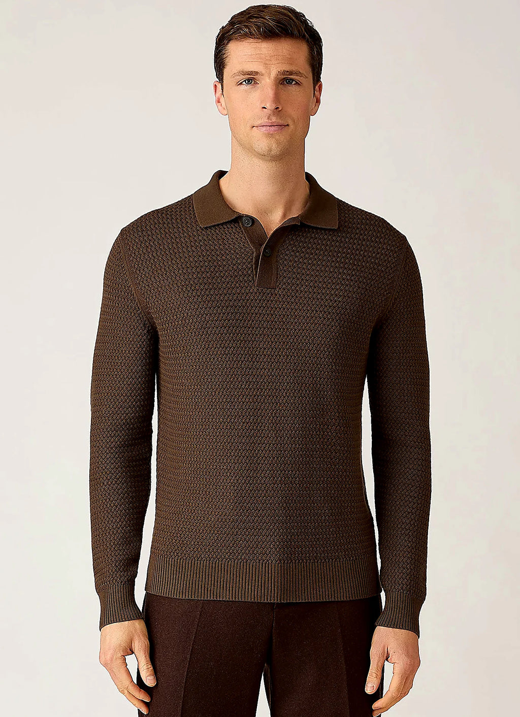 Loden Green basketweave cotton polo shirt for men