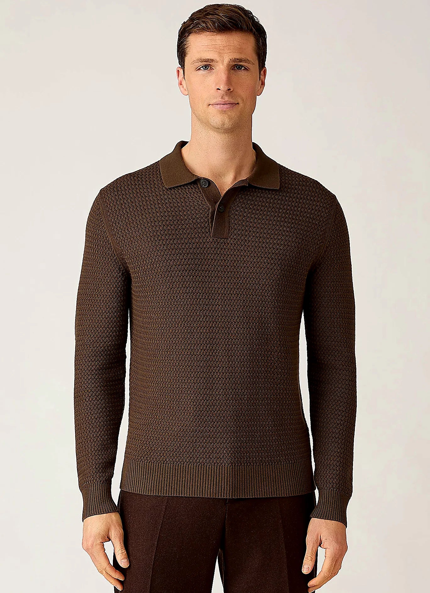 Loden Green basketweave cotton polo shirt for men