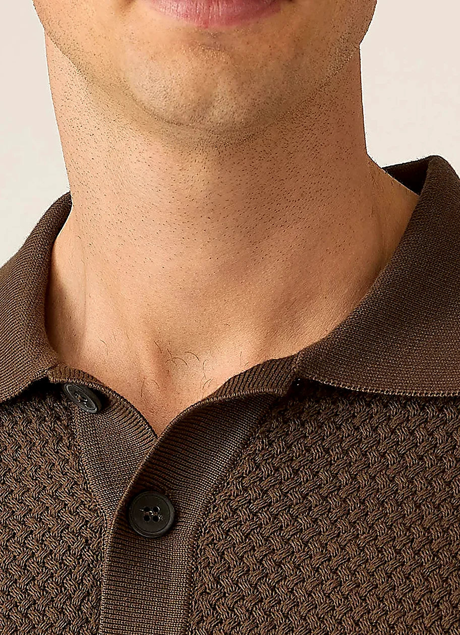 Loden Green polo shirt for men, basketweave cotton