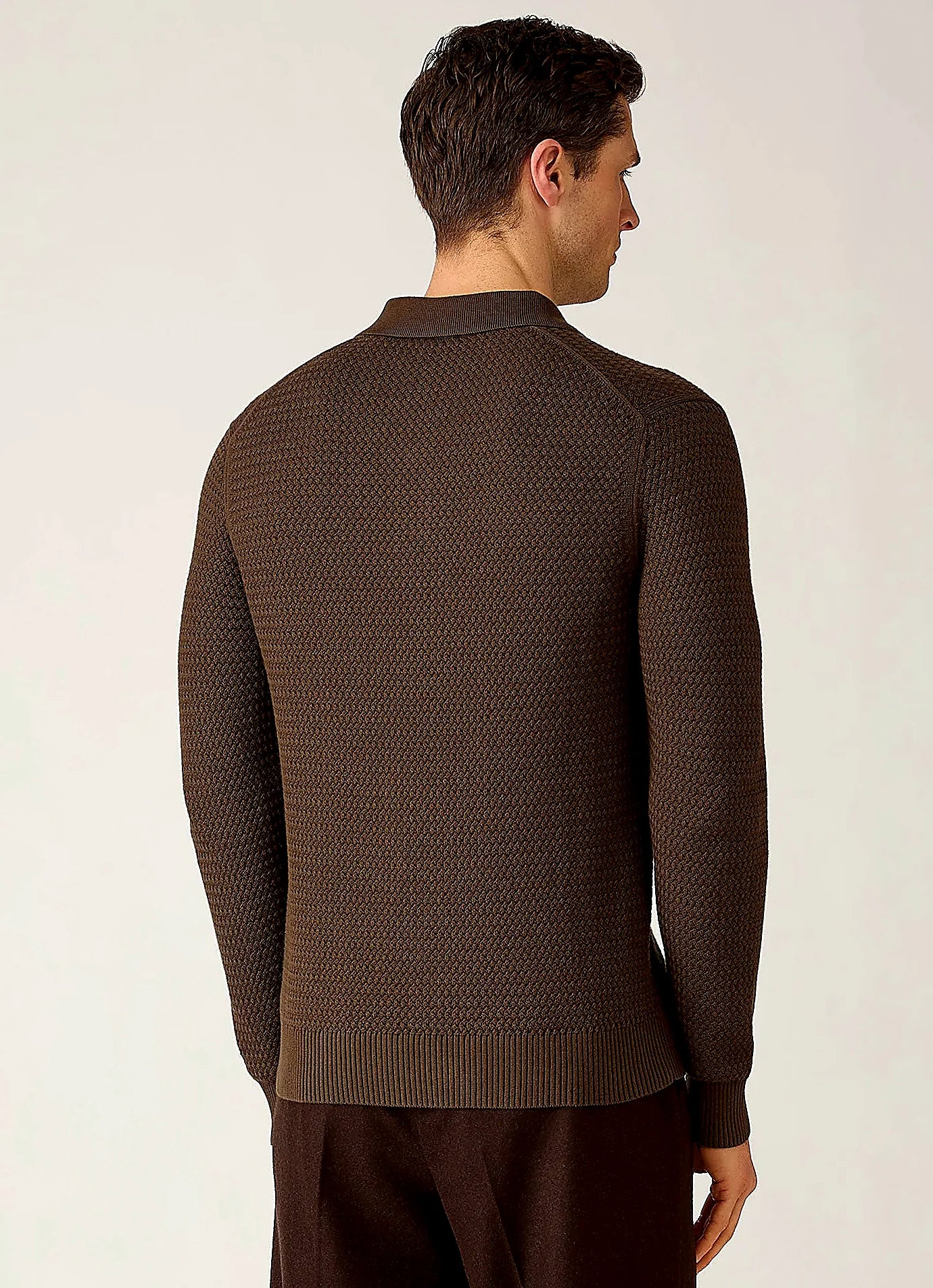 Men's basketweave cotton polo shirt in Loden Green