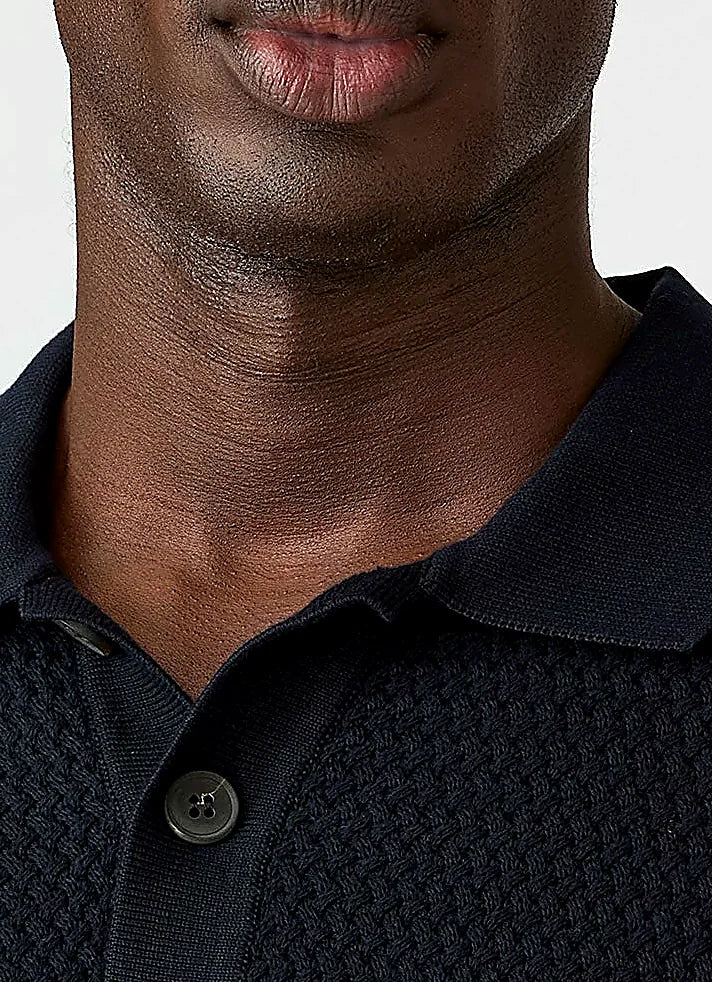 Navy polo shirt for men, basketweave cotton