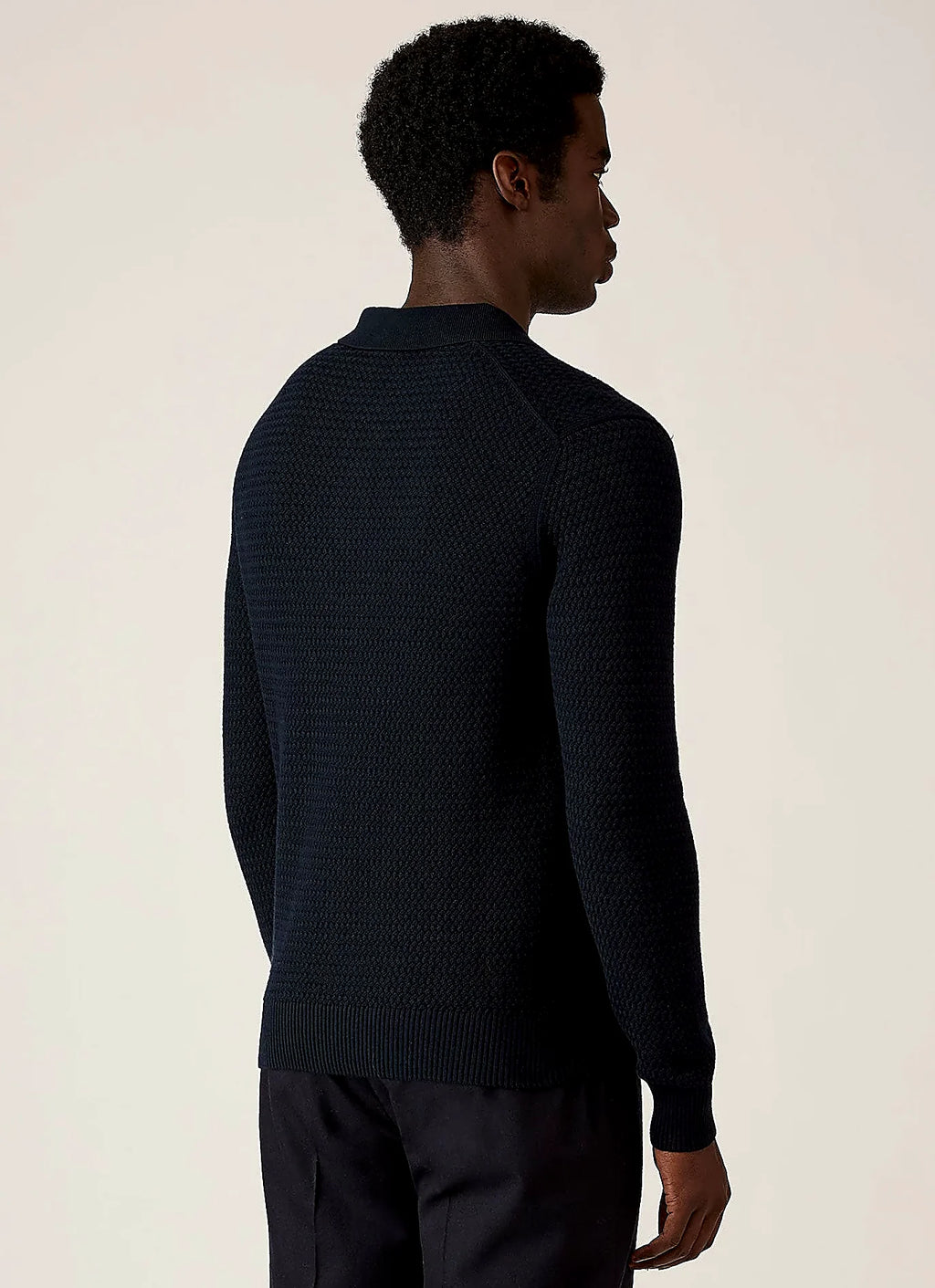 Men's basketweave cotton polo shirt in Navy