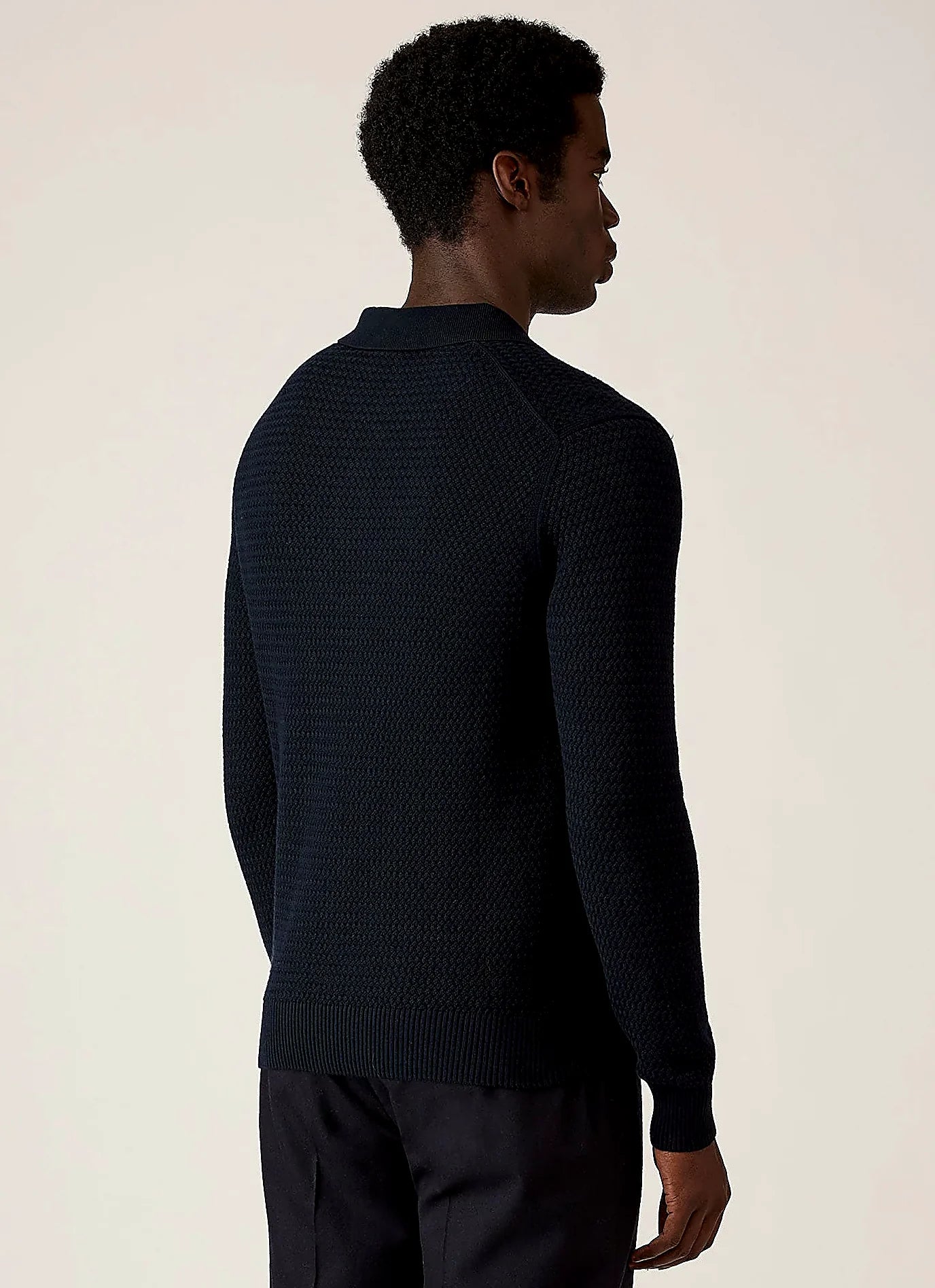 Men's basketweave cotton polo shirt in Navy