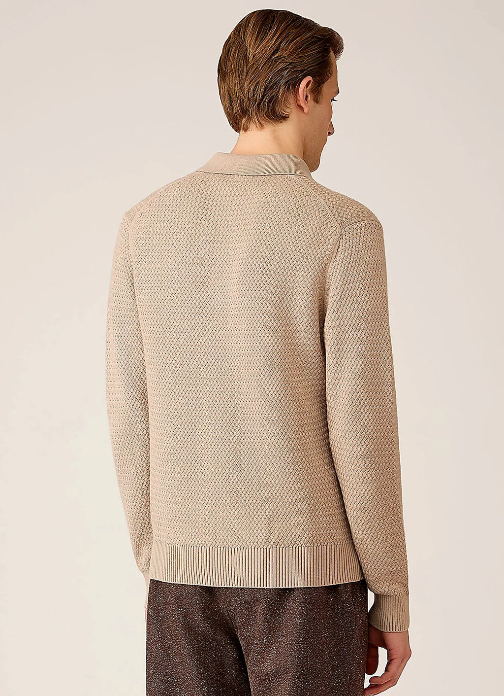 Men's basketweave cotton polo shirt in Stone