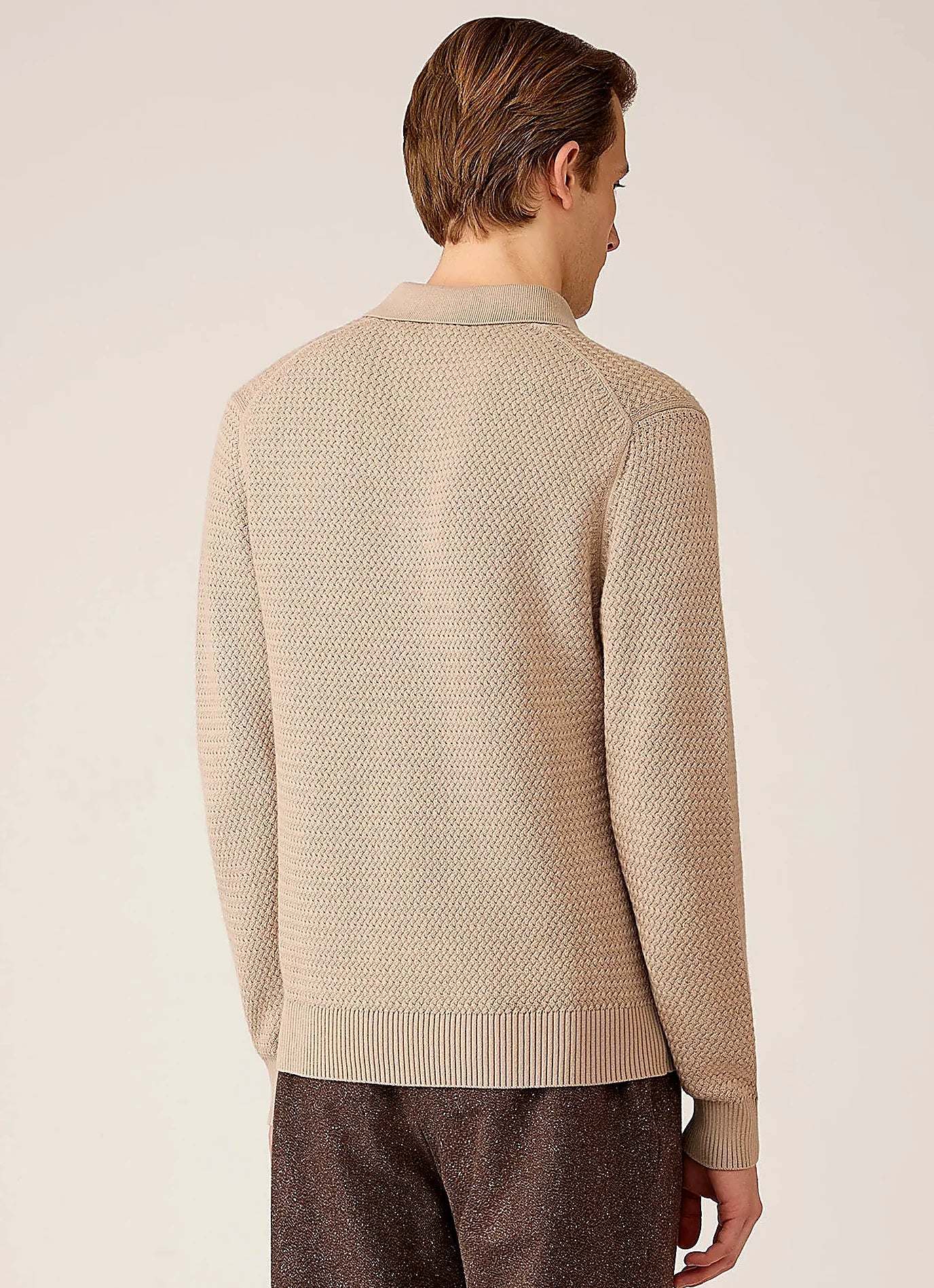 Men's basketweave cotton polo shirt in Stone
