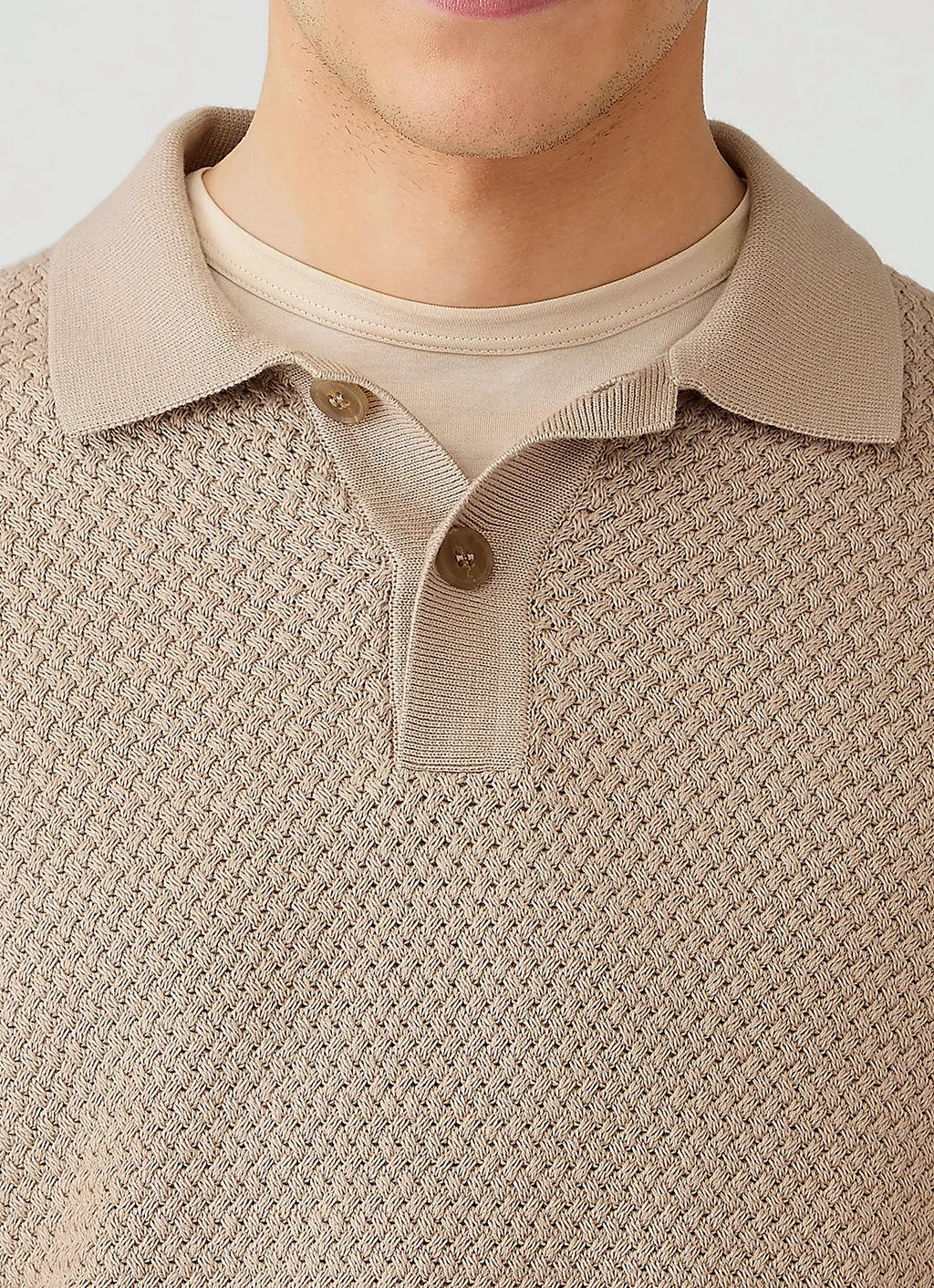 Stone polo shirt for men, basketweave cotton