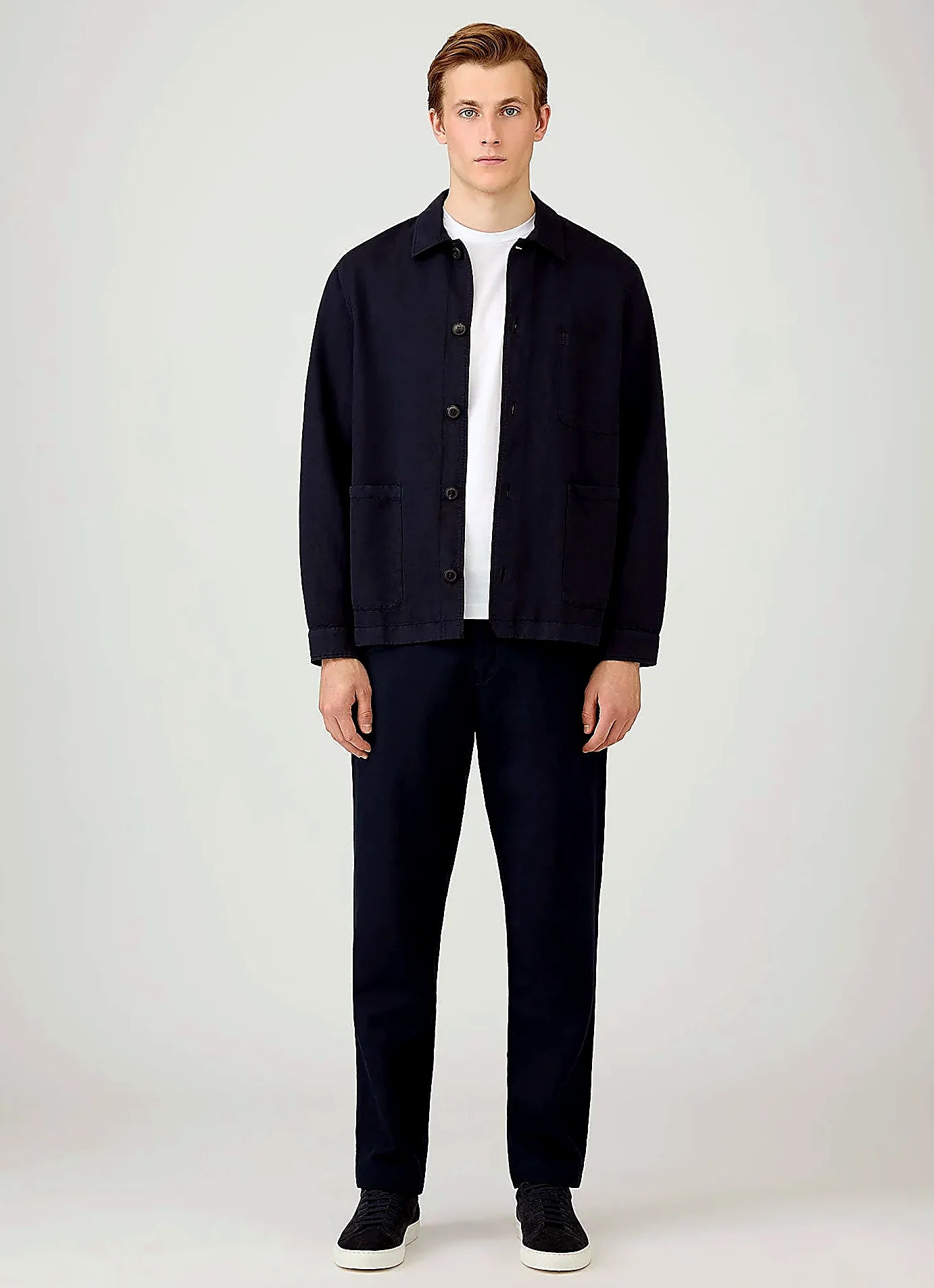 Navy trouser in cotton linen, regular fit