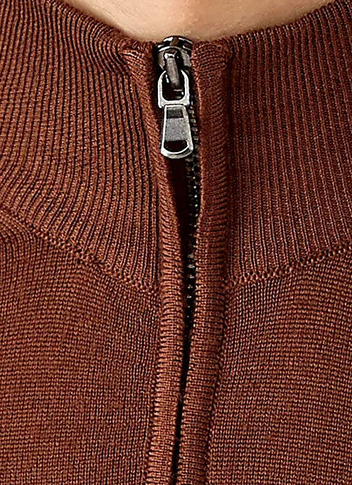 Chestnut half zip jumper for men, extra-fine merino