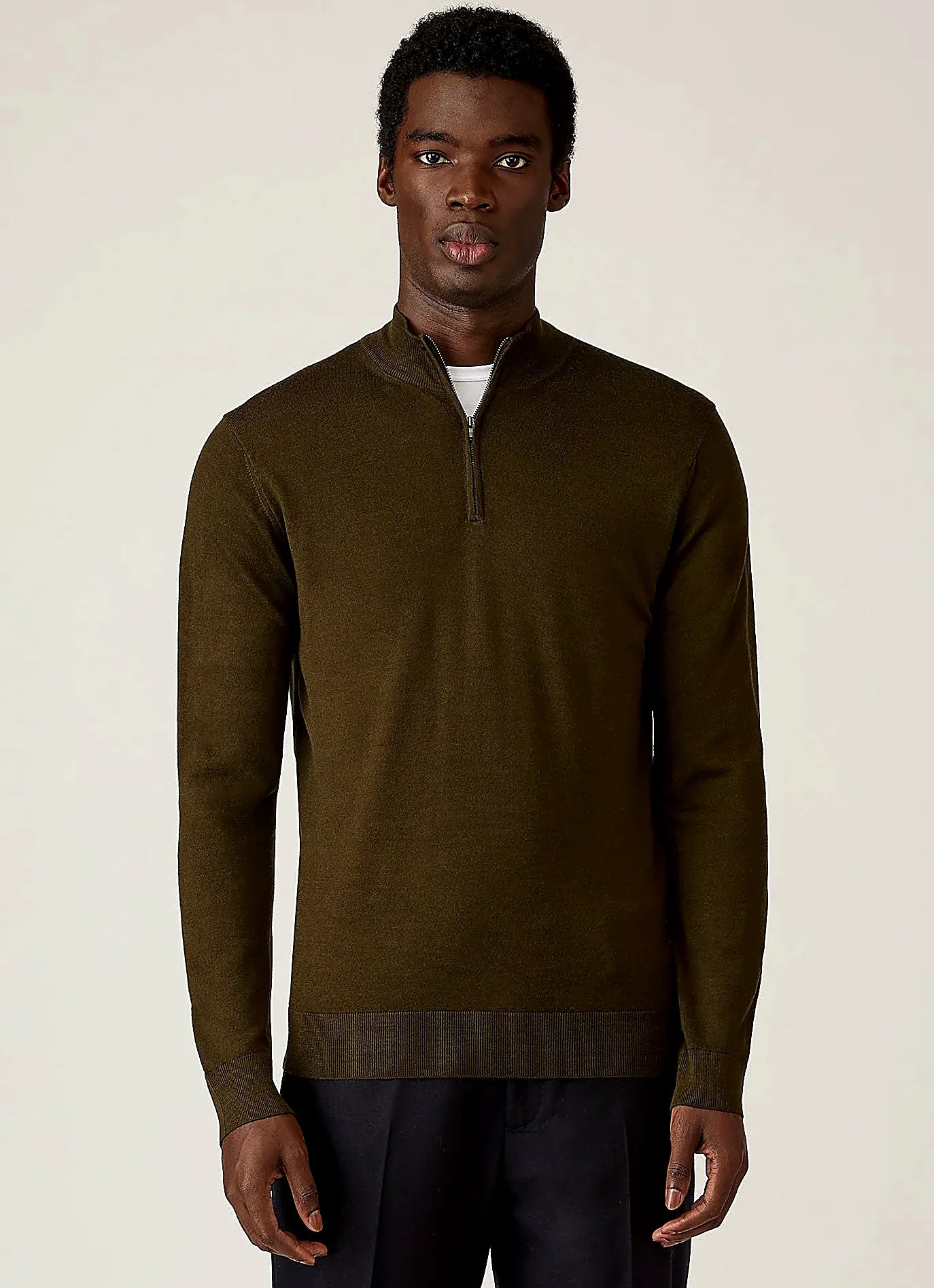 Loden Green merino half zip jumper for men