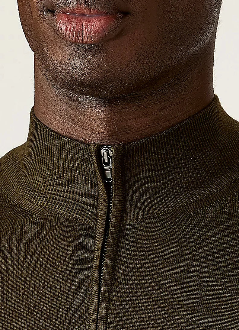 Loden Green half zip jumper for men, merino
