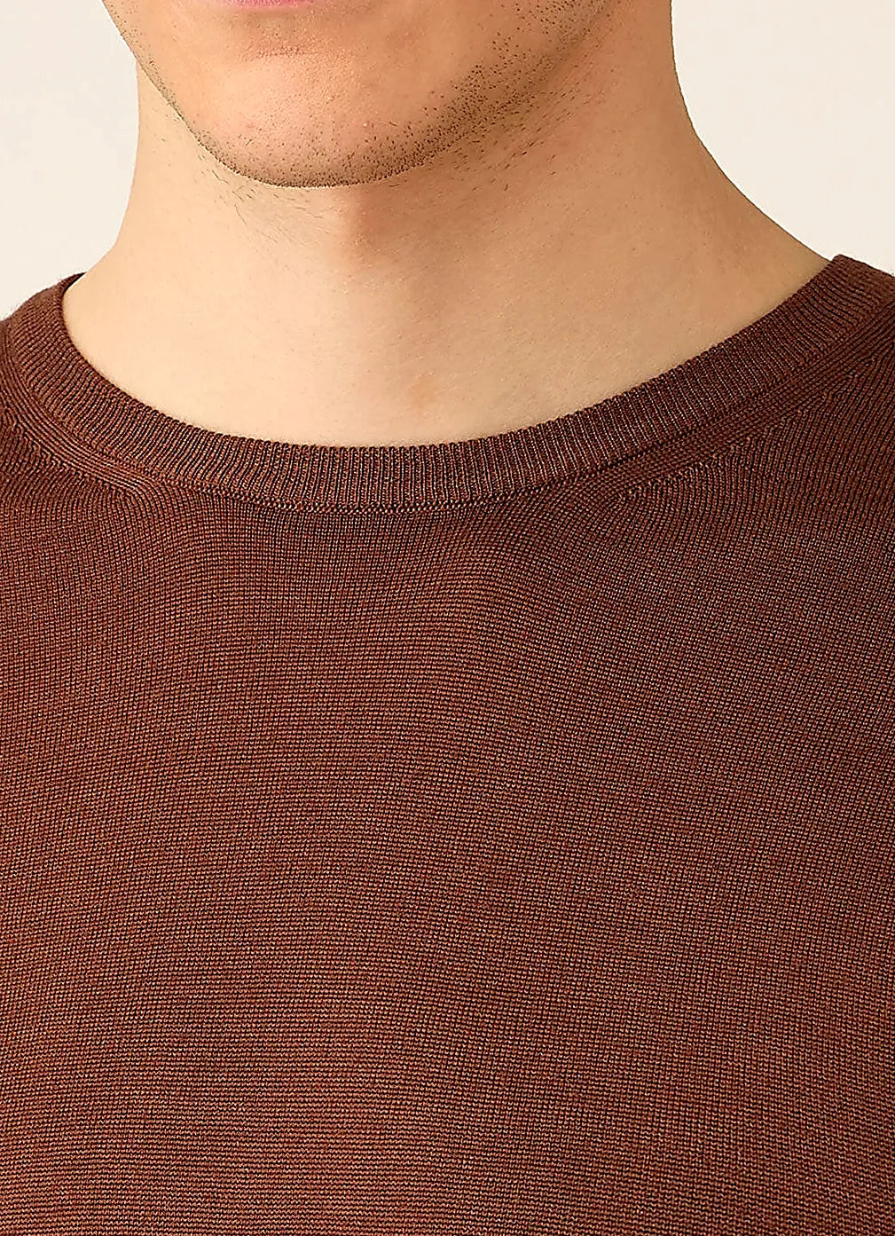 Chestnut crew neck jumper for men, merino