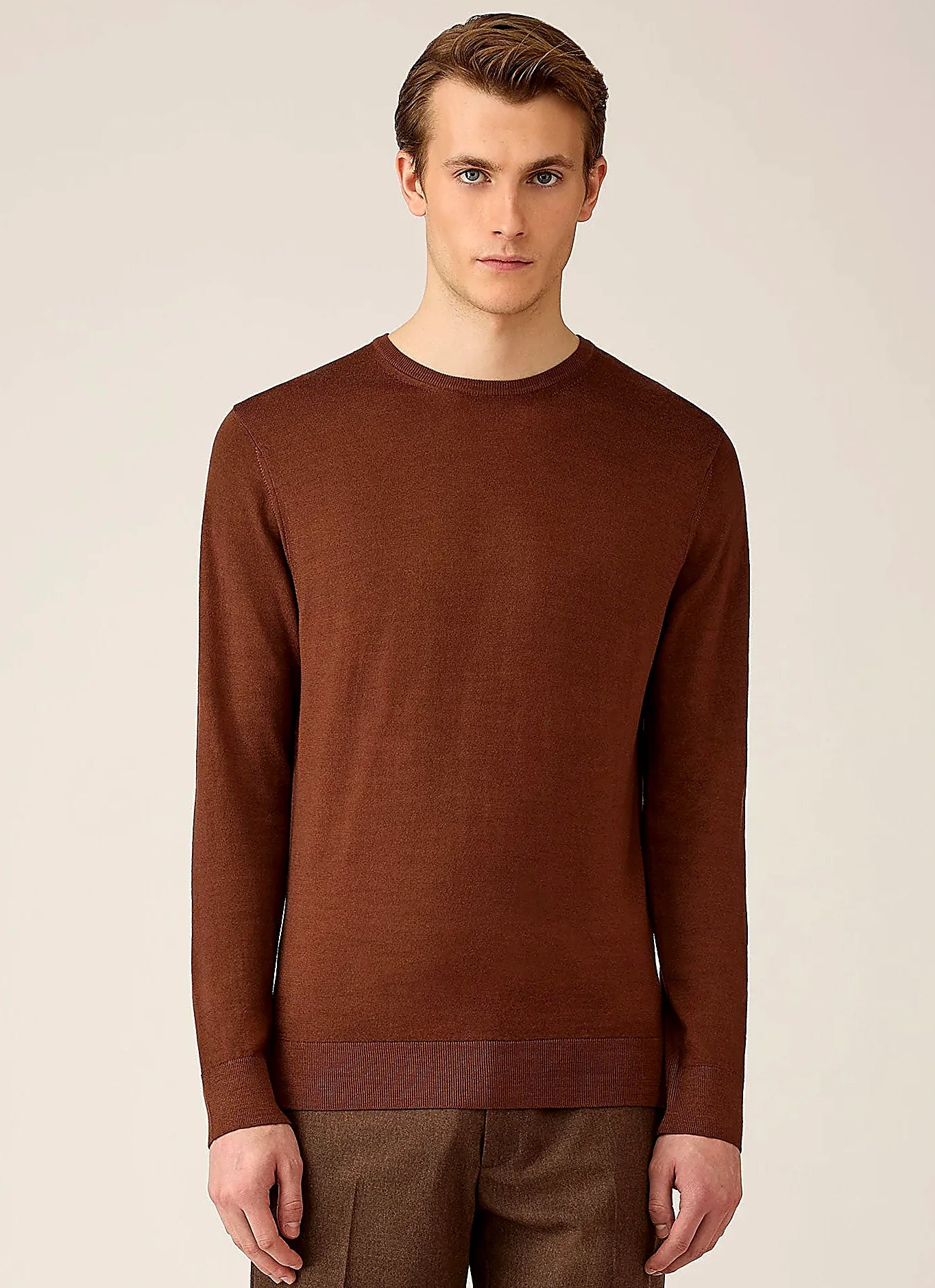 Chestnut merino crew neck jumper for men