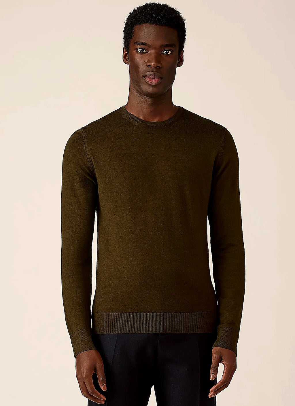 Loden Green merino crew neck jumper for men