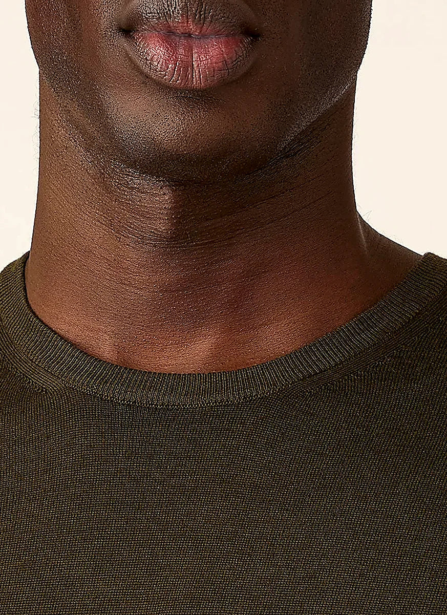Loden Green crew neck jumper for men, merino