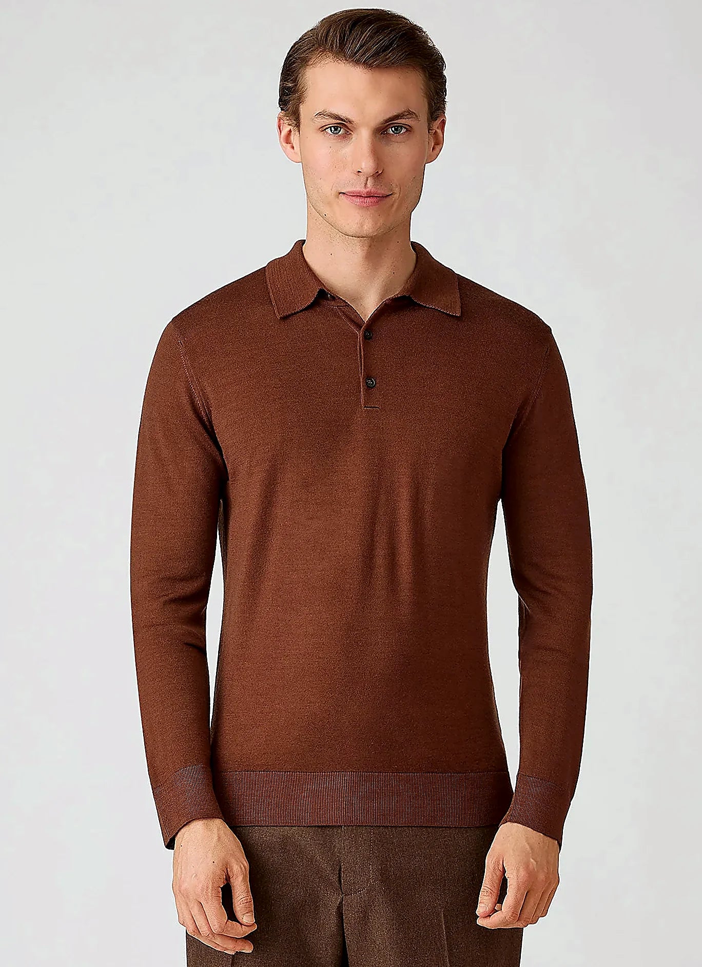 Chestnut merino knitted polo shirt for men