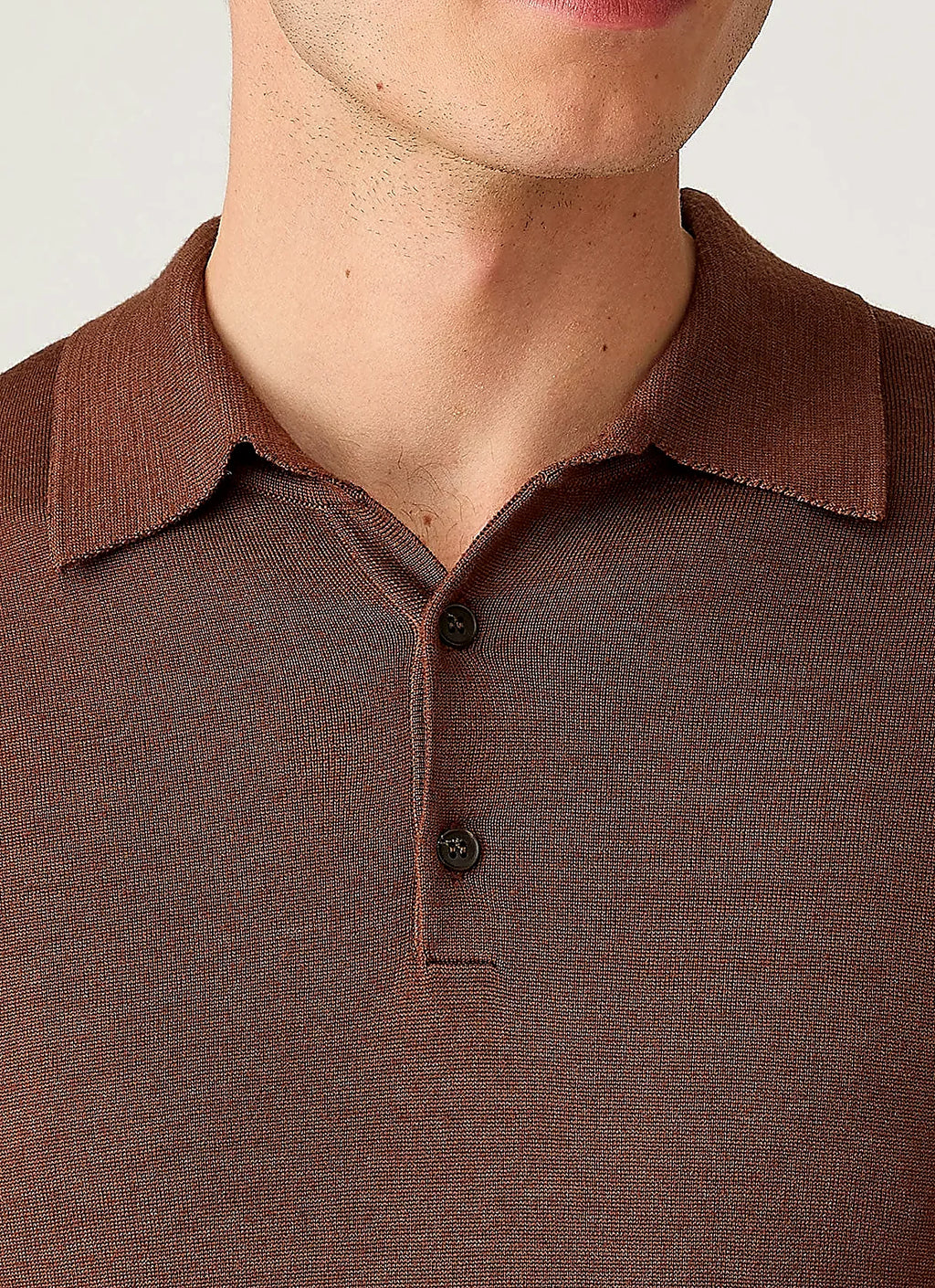 Chestnut knitted polo shirt for men, merino