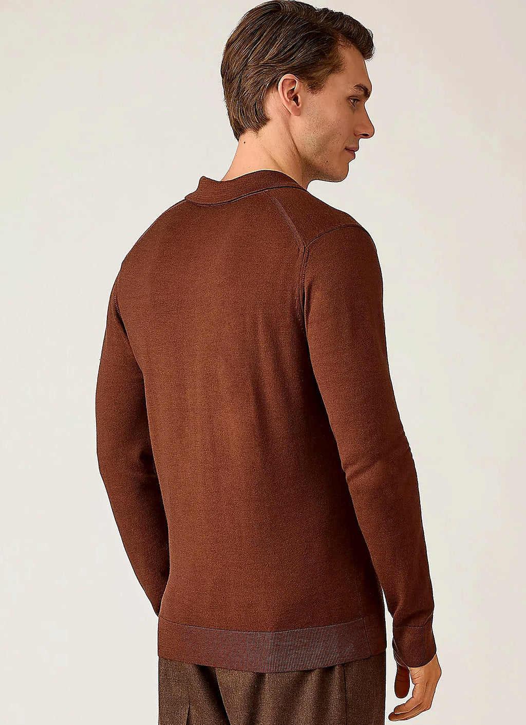 Men's merino knitted polo shirt in Chestnut