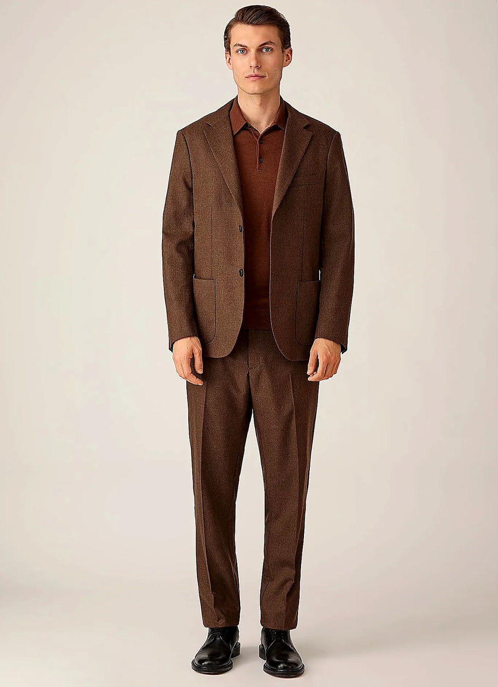 Chestnut knitted polo shirt in merino, slim fit