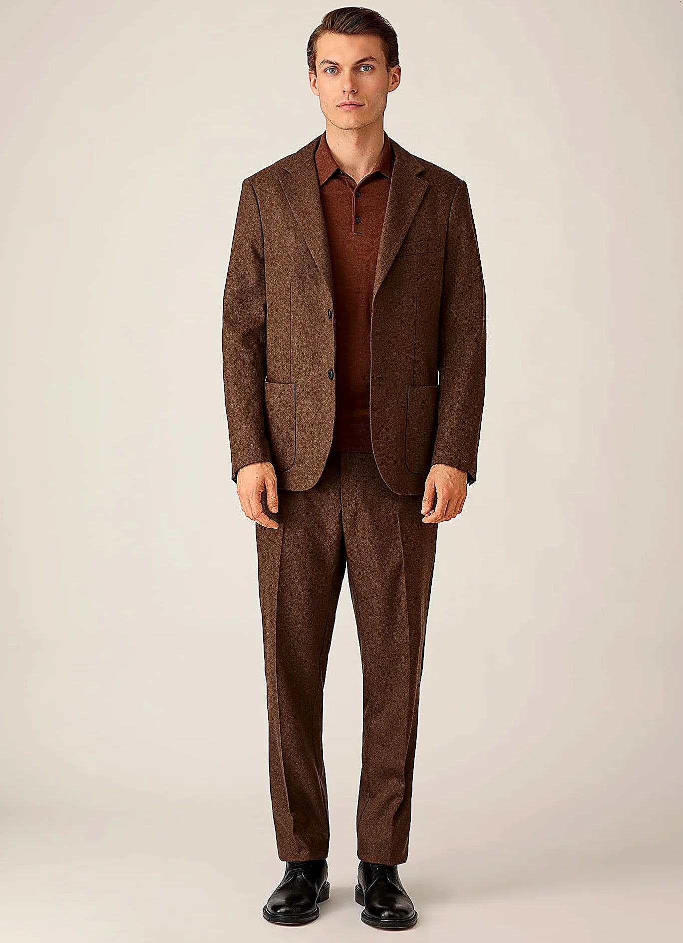 Chestnut knitted polo shirt in merino, slim fit
