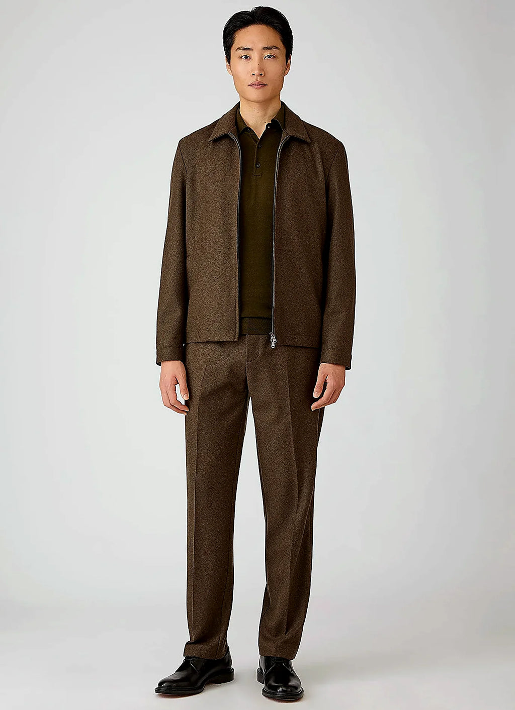Loden Green knitted polo shirt in merino, everyday wear