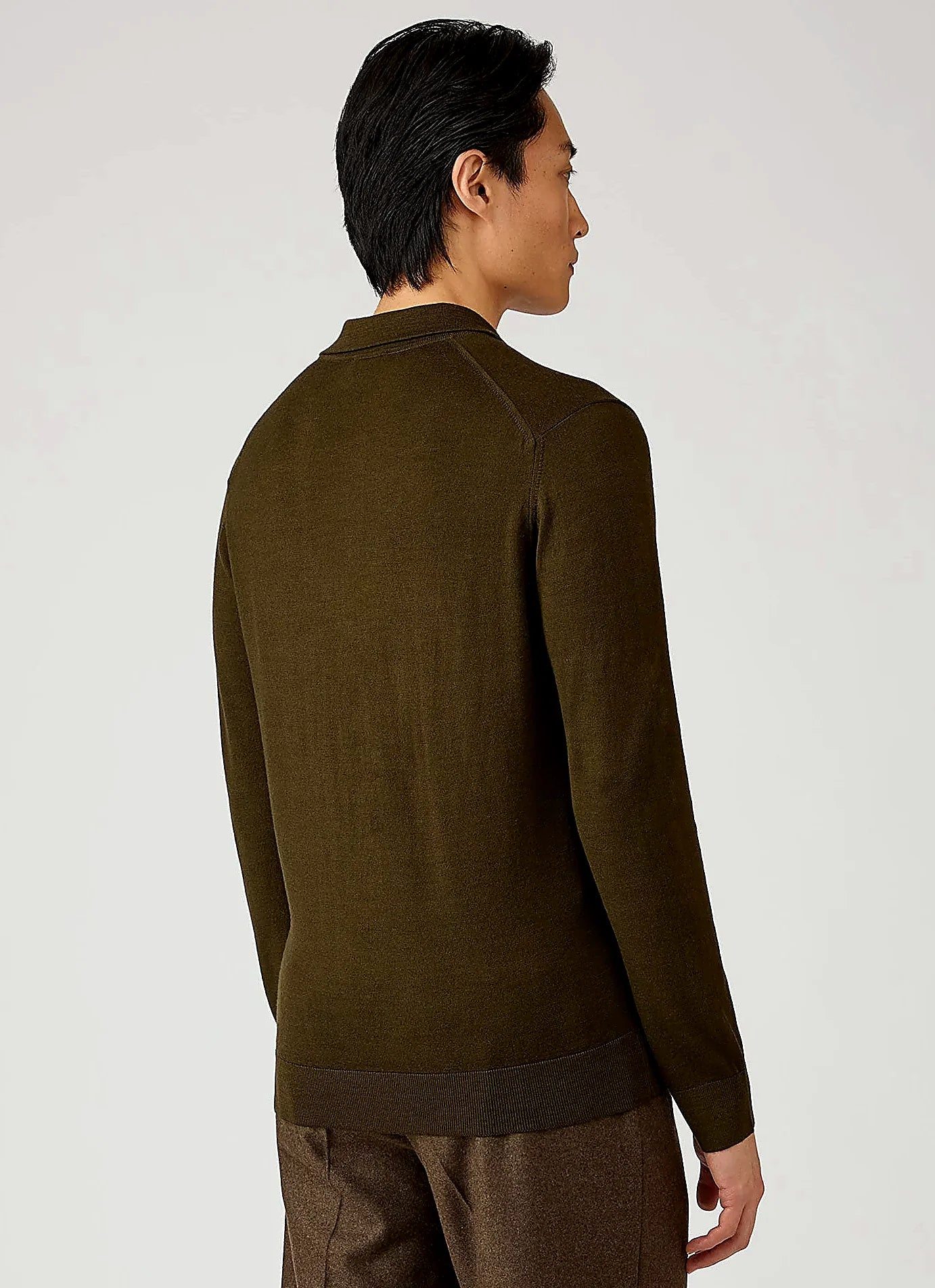 Men's merino knitted polo shirt in Loden Green