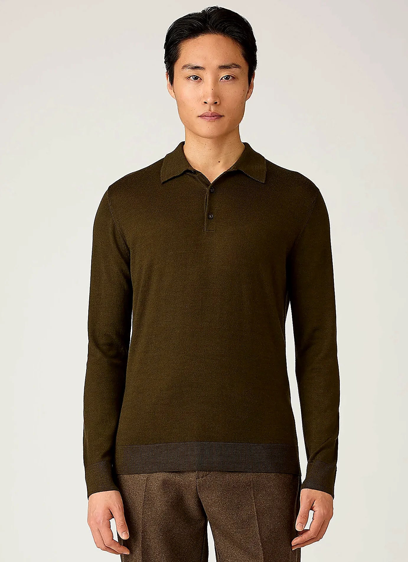 Loden Green merino knitted polo shirt for men